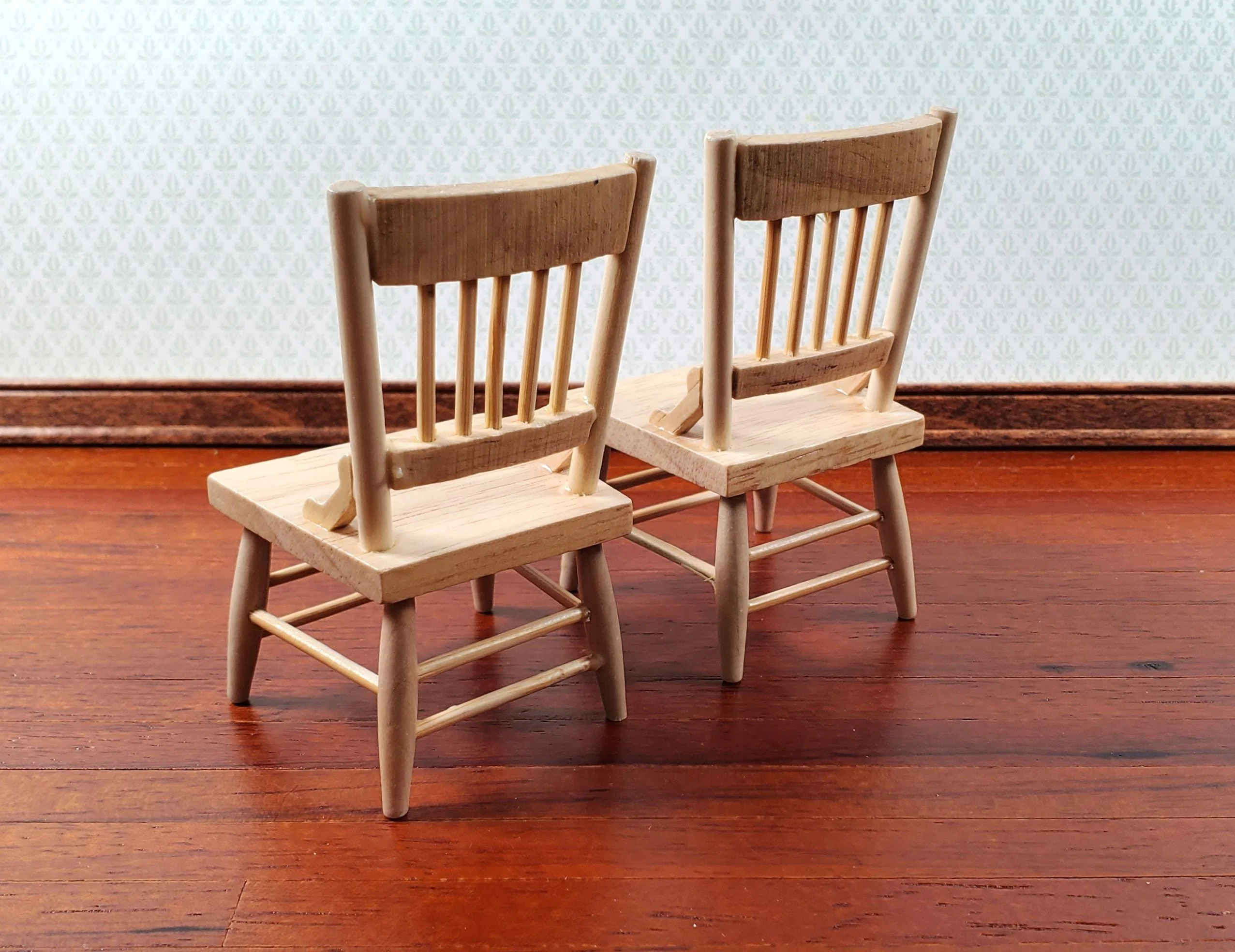 Dollhouse Kitchen Table & 4 Chairs Set Light Oak Finish 1:12 Scale Miniature Furniture - Image 5