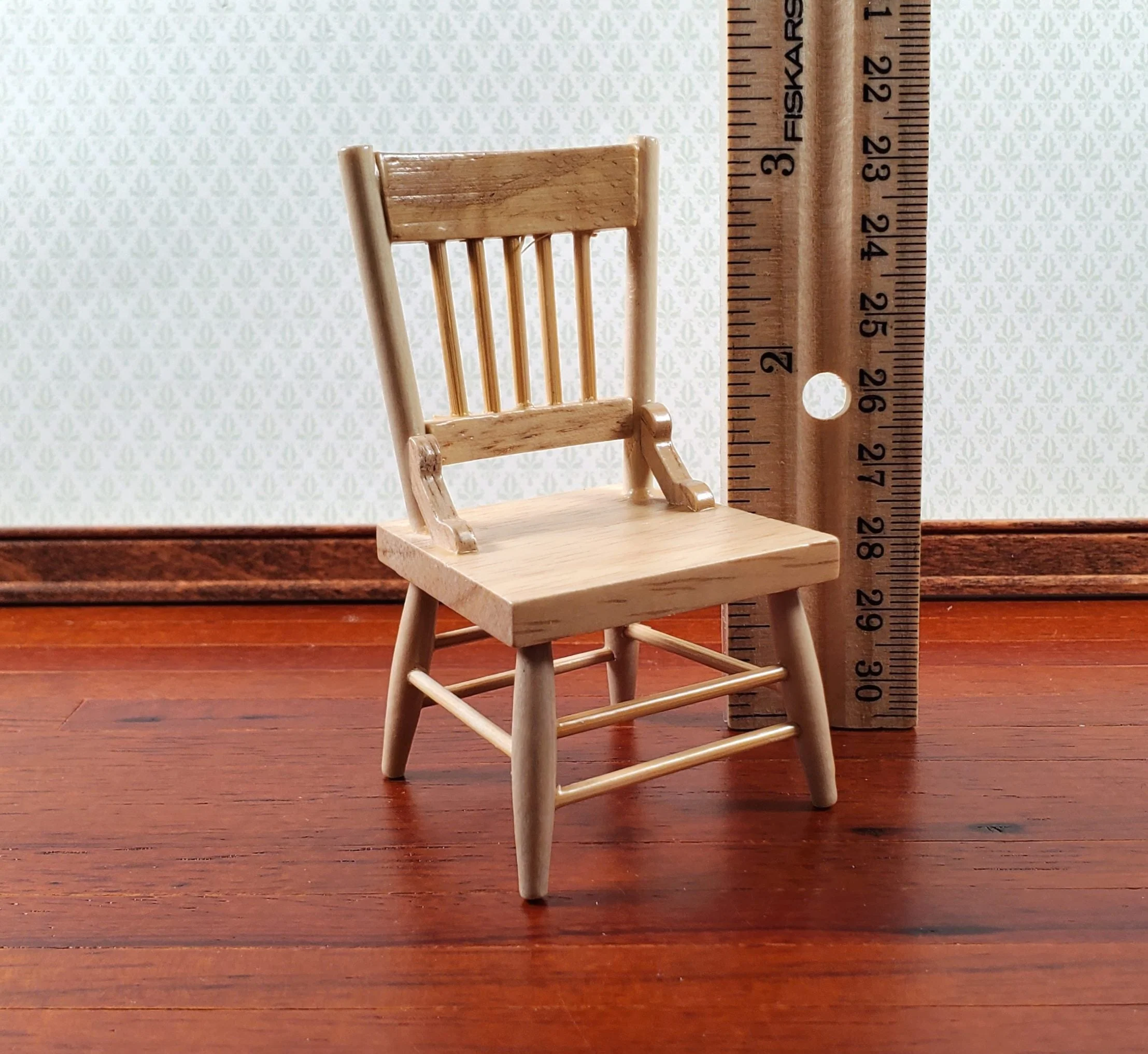 Dollhouse Kitchen Table & 4 Chairs Set Light Oak Finish 1:12 Scale Miniature Furniture - Image 7