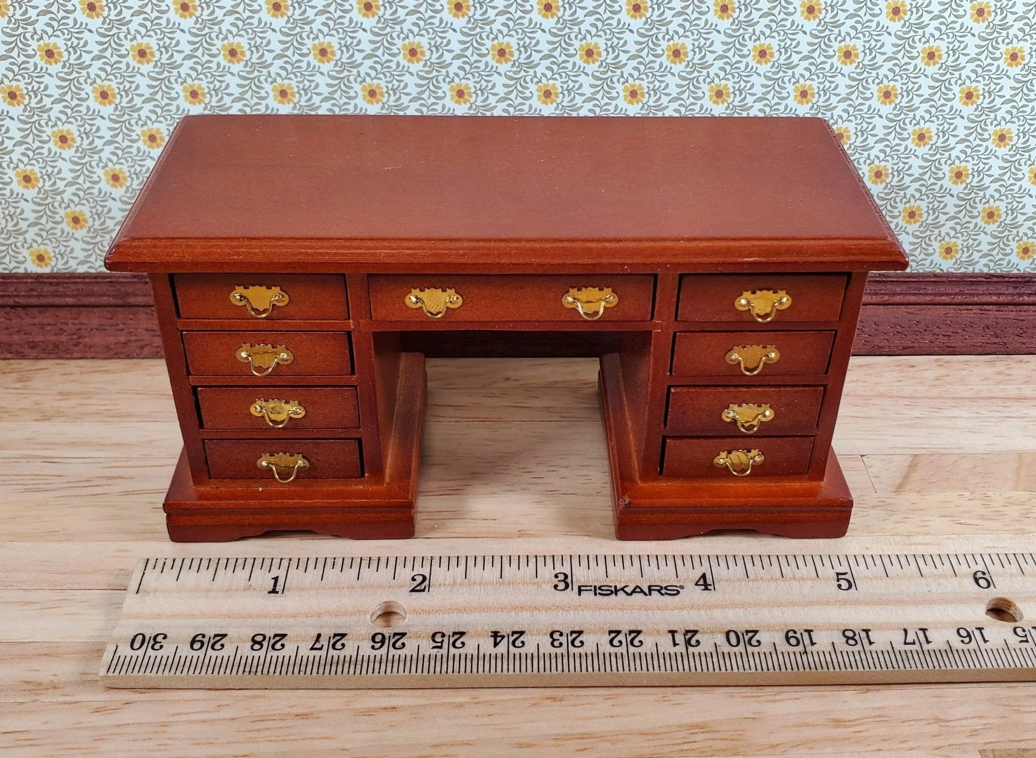 Dollhouse Kneehole Writing Desk with Drawers 1:12 Scale Miniature Furniture - Image 4