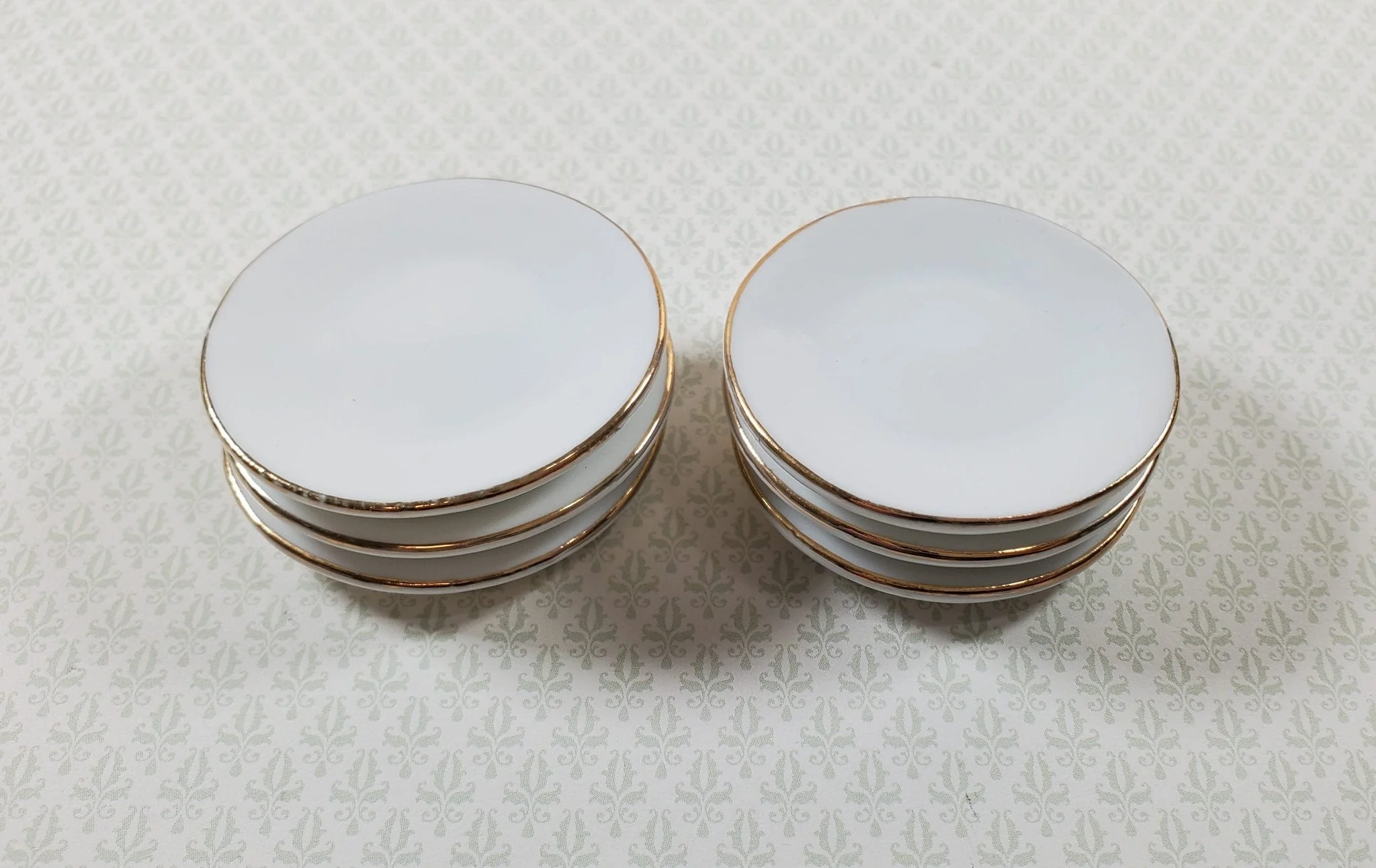 Dollhouse Large Round Plates 1:6 Scale 1 11/16" White Gold Trim Set of 6 Ceramic - Image 3