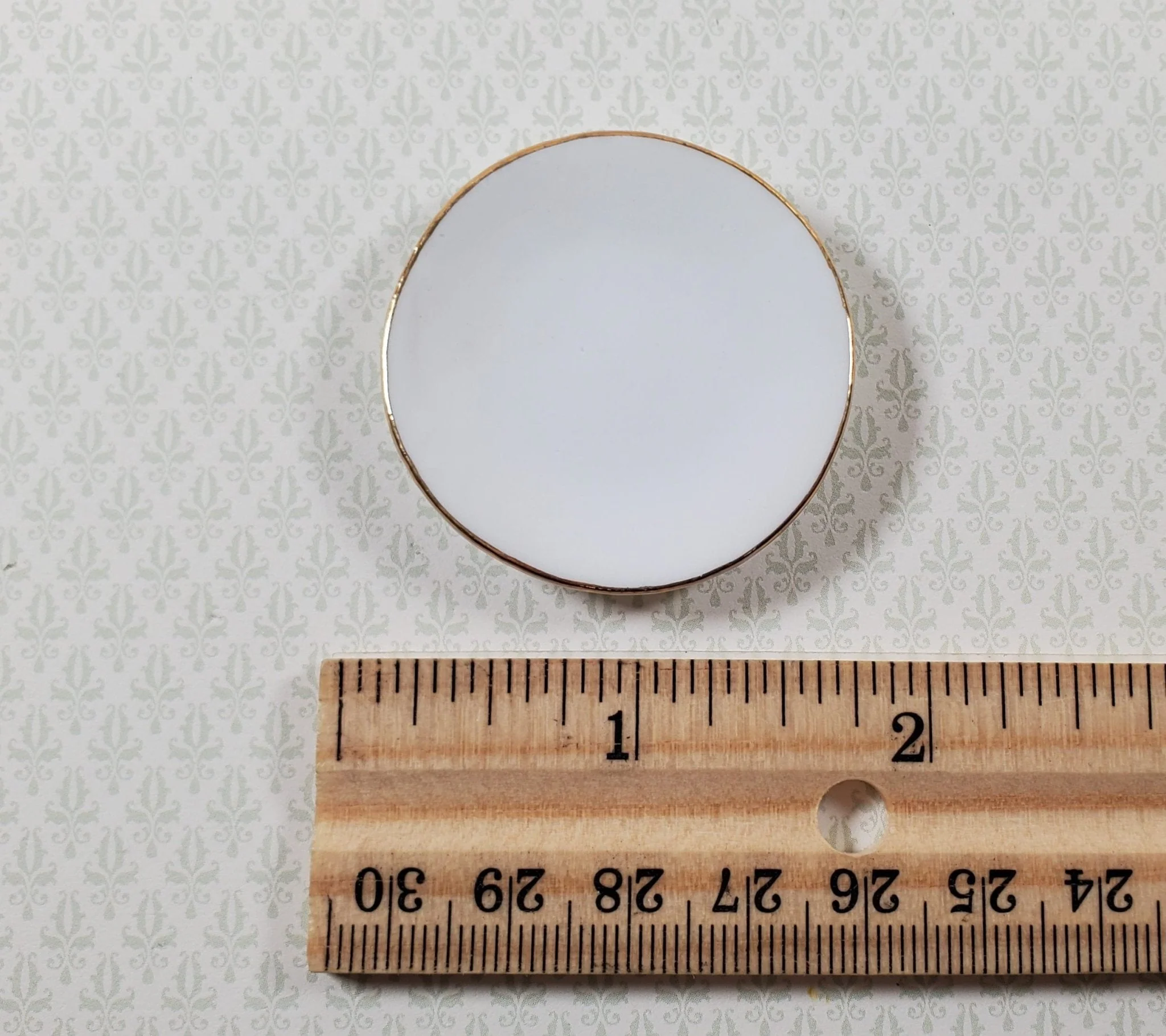 Dollhouse Large Round Plates 1:6 Scale 1 11/16" White Gold Trim Set of 6 Ceramic - Image 5