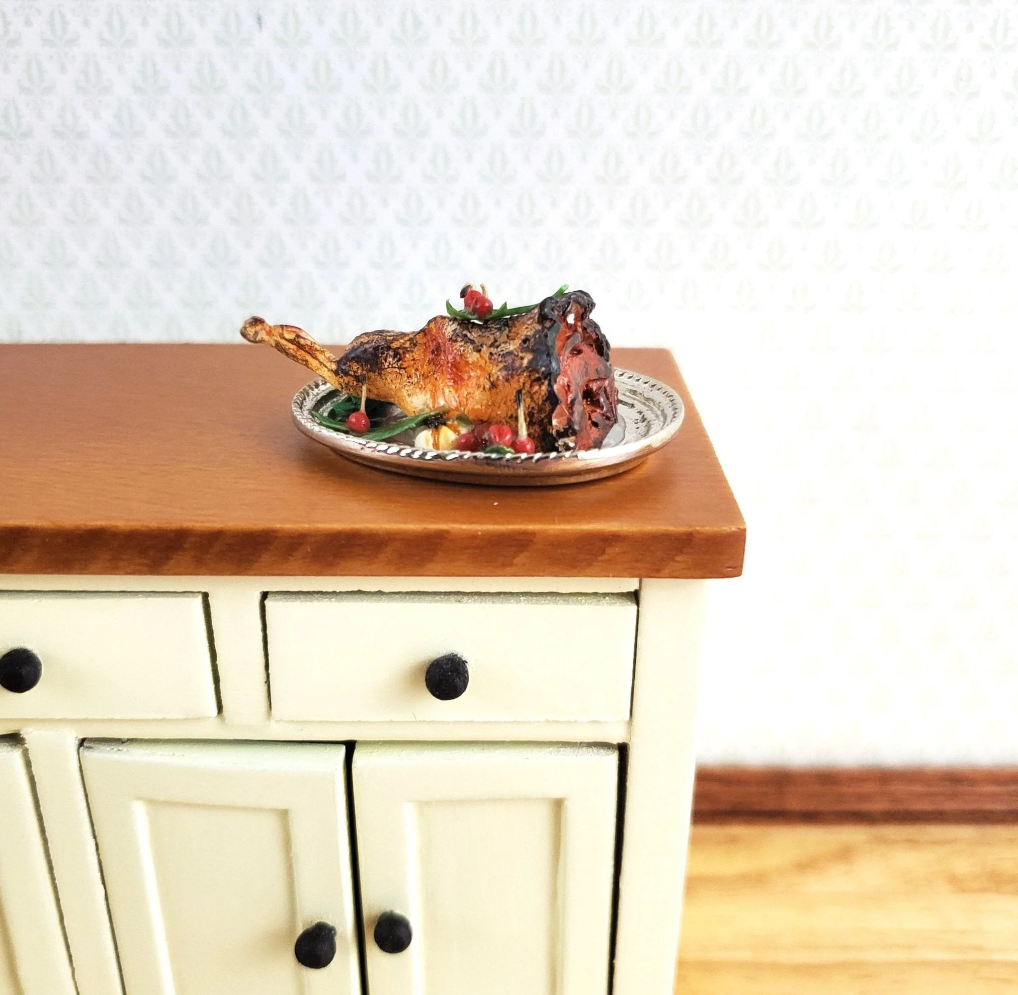 Dollhouse Leg of Lamb Roast on Silver Tray 1:12 Scale Food Miniature Kitchen Falcon - Image 3