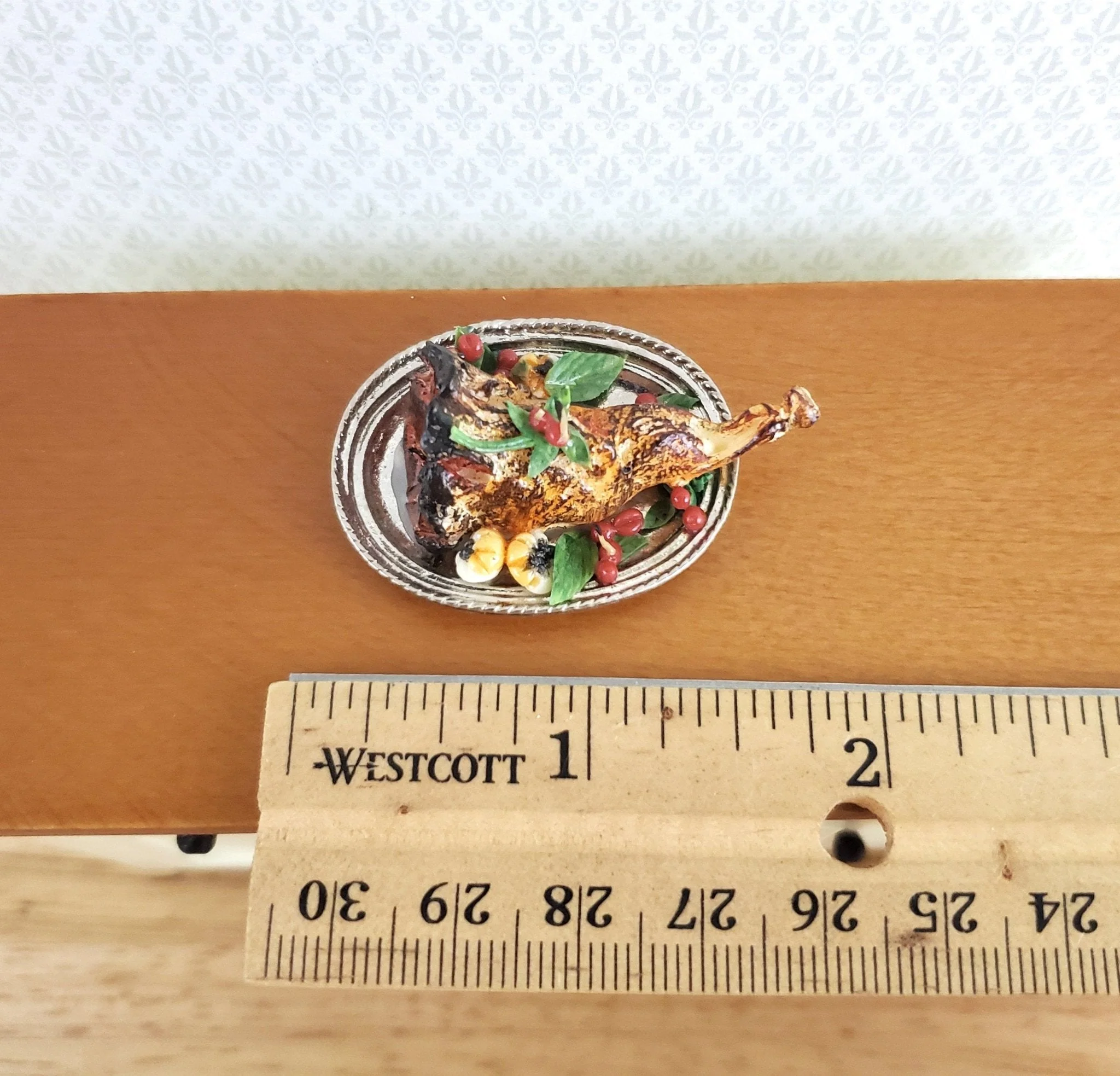 Dollhouse Leg of Lamb Roast on Silver Tray 1:12 Scale Food Miniature Kitchen Falcon - Image 4
