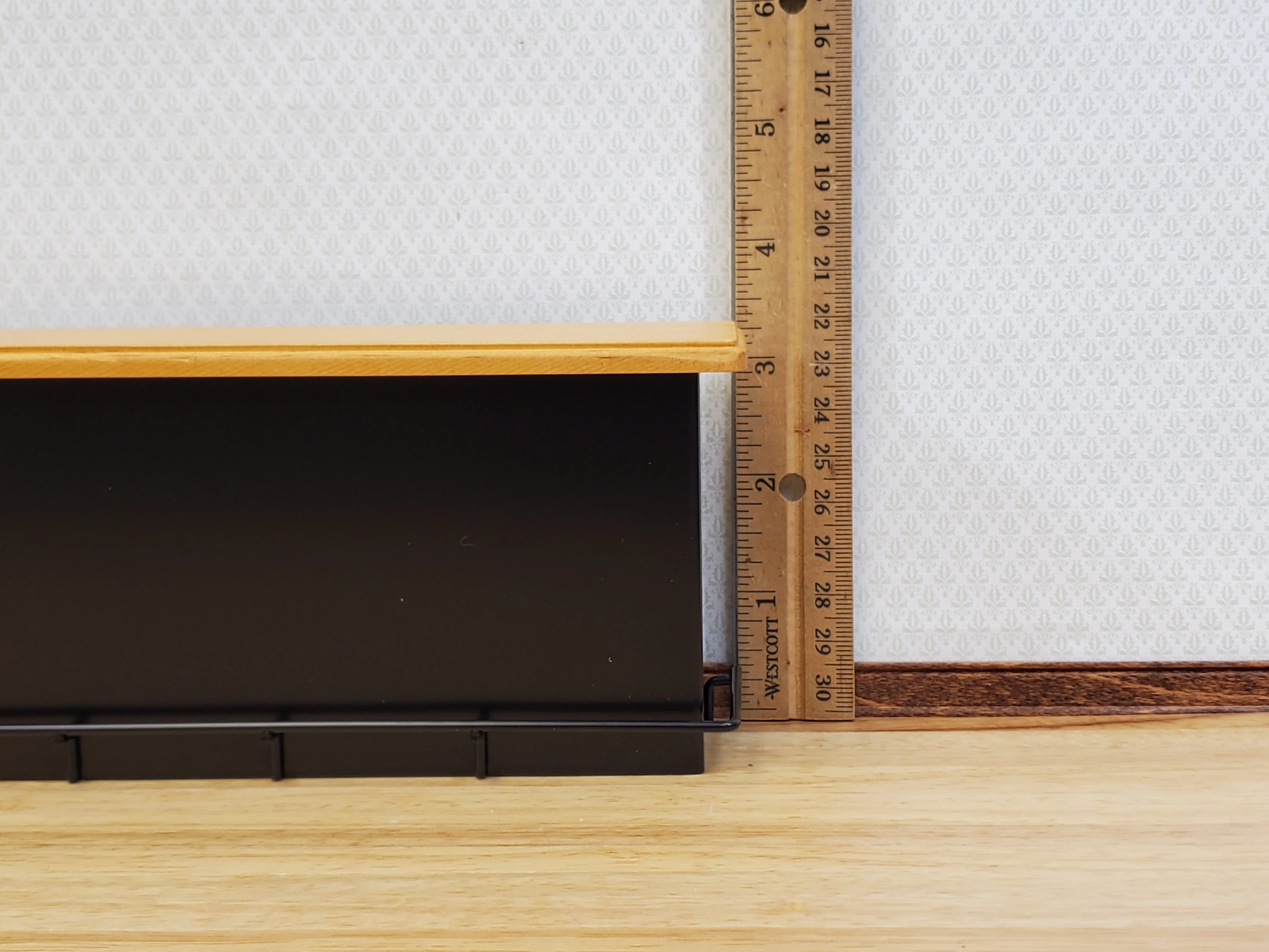 Dollhouse Miniature Bar Counter 3 Stools Black Metal & Oak Wood 1:12 Scale Large - Image 5