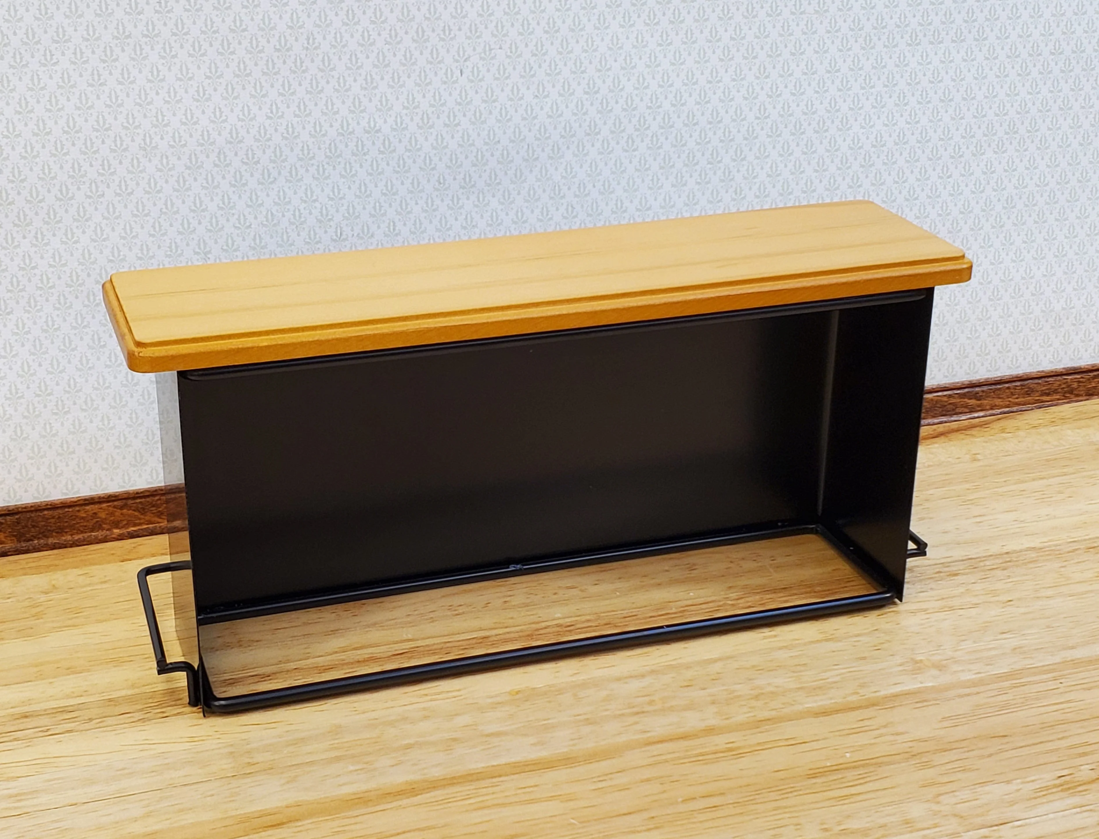 Dollhouse Miniature Bar Counter 3 Stools Black Metal & Oak Wood 1:12 Scale Large - Image 6