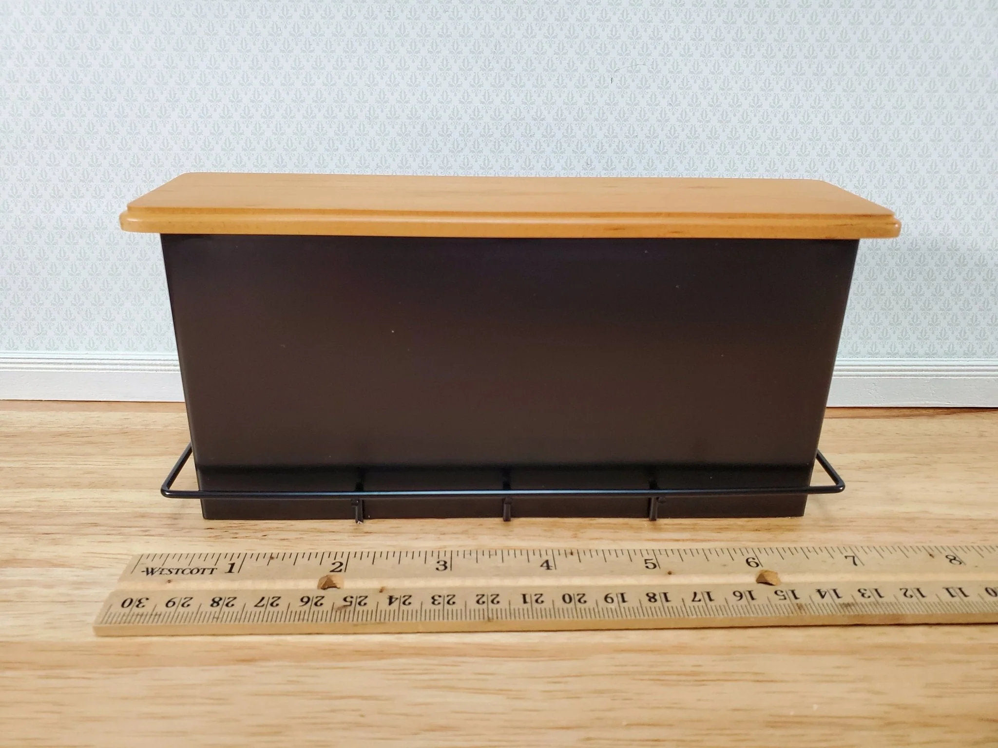 Dollhouse Miniature Bar Counter 3 Stools Black Metal & Oak Wood 1:12 Scale Large - Image 7