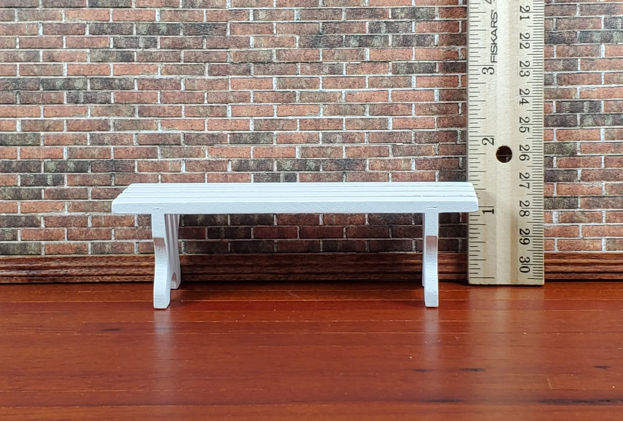 Dollhouse Garden Bench Slated Large White Wood 1:12 Scale Miniature Furniture - Image 4