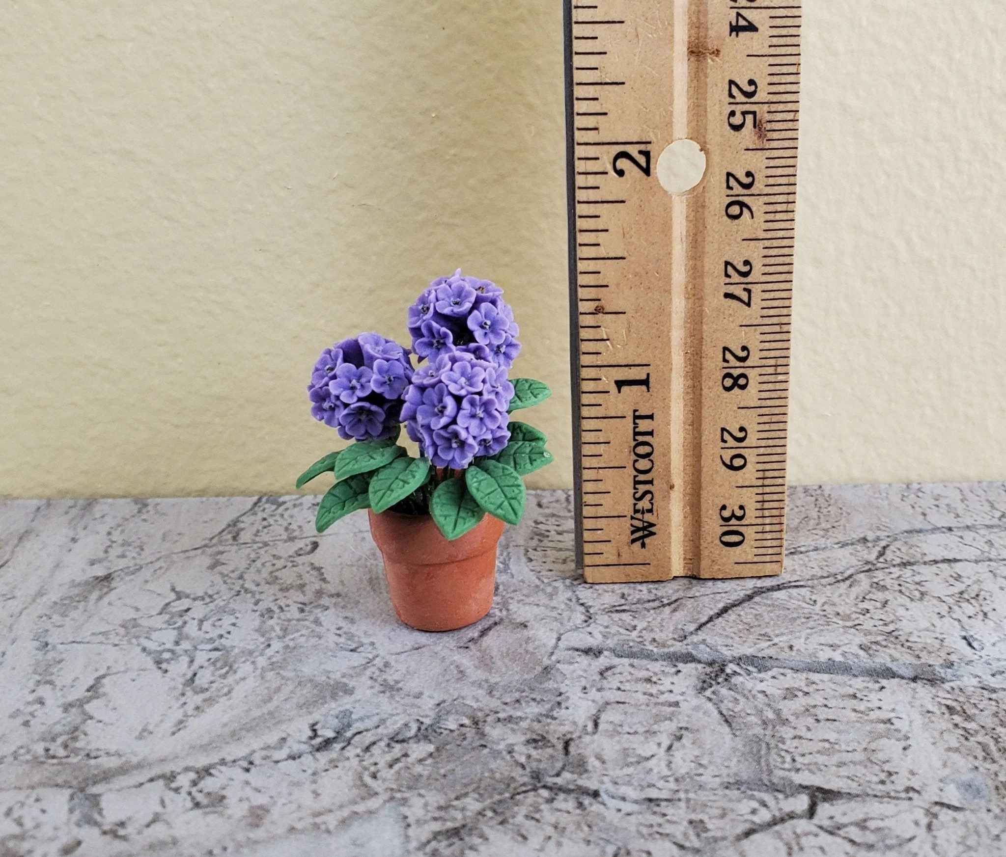 Dollhouse Miniature Hydrangeas Purple in Clay Planter Pot 1:12 Scale Garden Flowers - Image 3