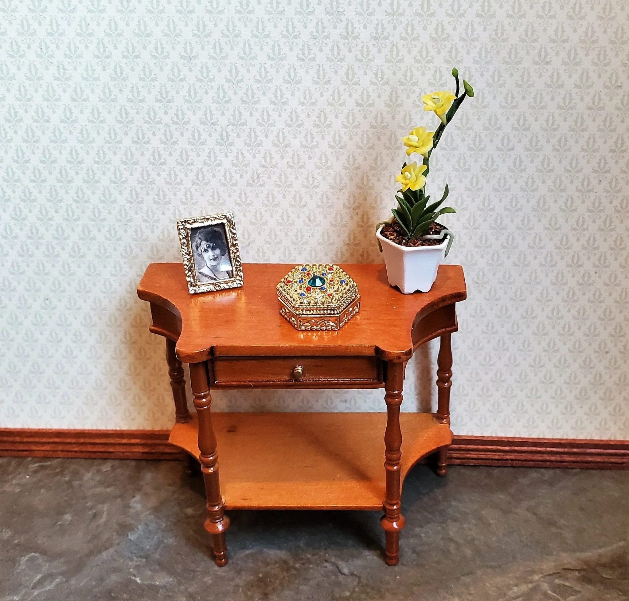 Dollhouse Gold Jewelry Box with Jewels Opening Lid 1:12 Scale Miniature - Image 3