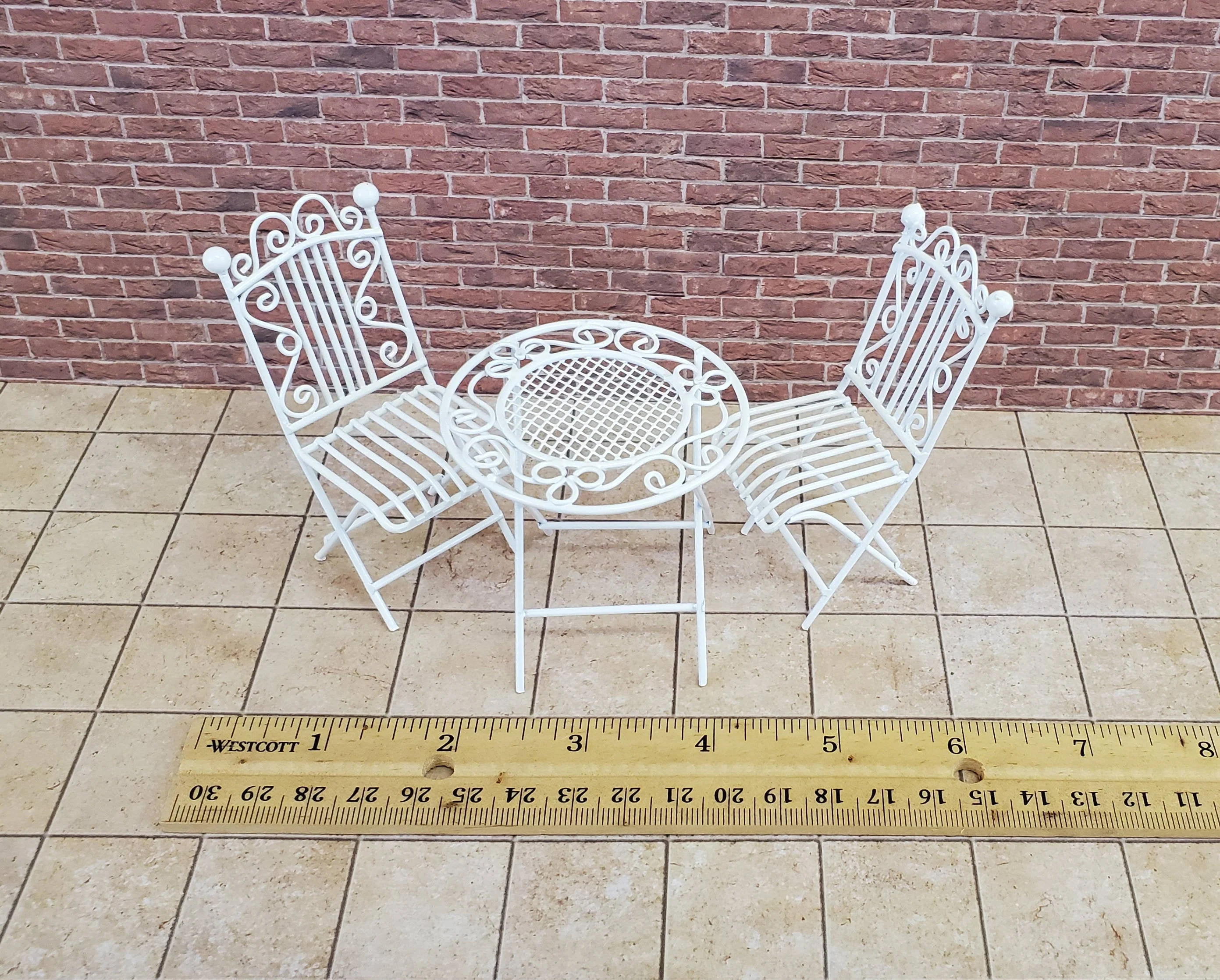 Dollhouse Miniature Patio Set Metal Table 2 Chairs 1:12 Scale Miniature Furniture Fairy Garden Bistro - Image 3
