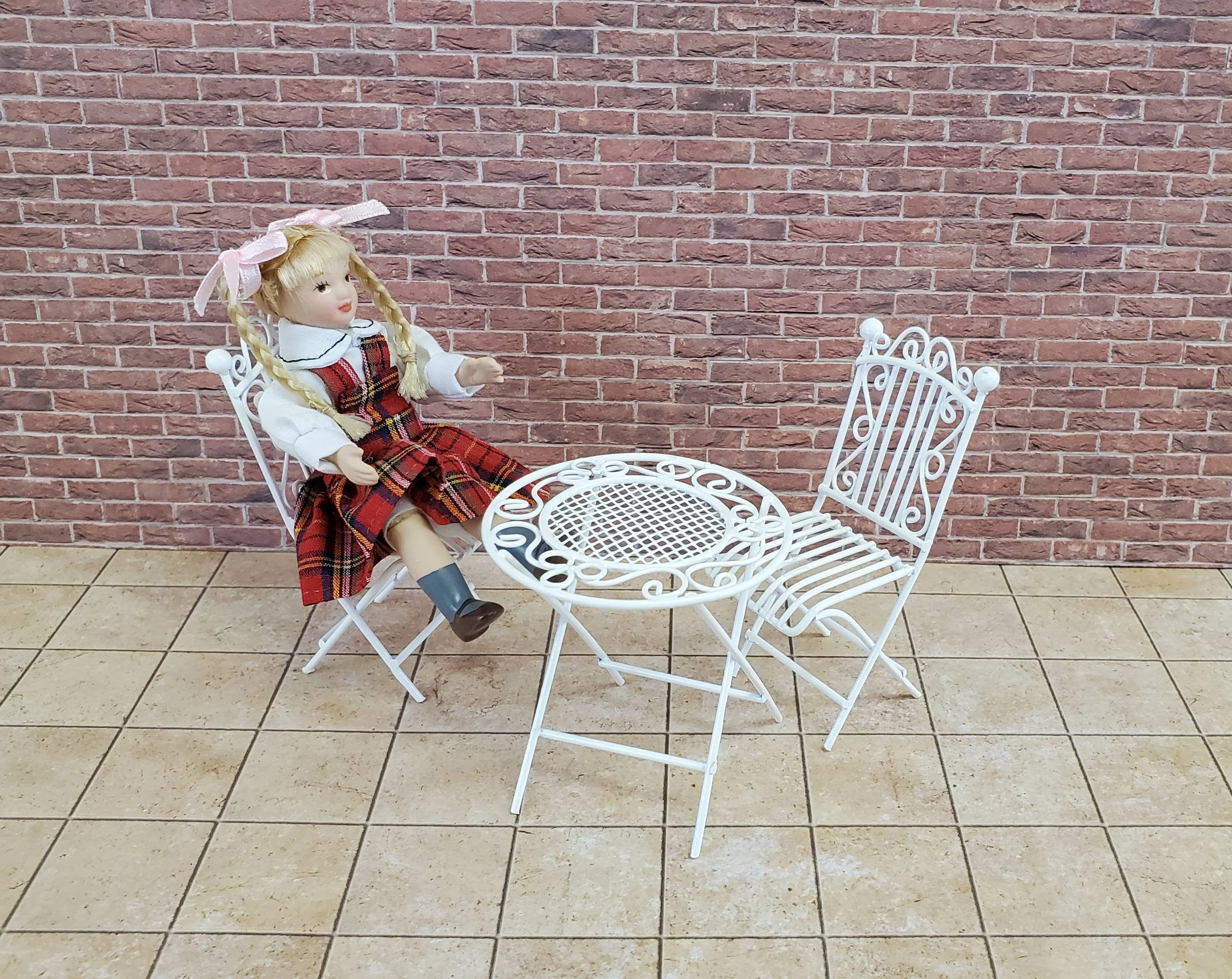 Dollhouse Miniature Patio Set Metal Table 2 Chairs 1:12 Scale Miniature Furniture Fairy Garden Bistro - Image 4