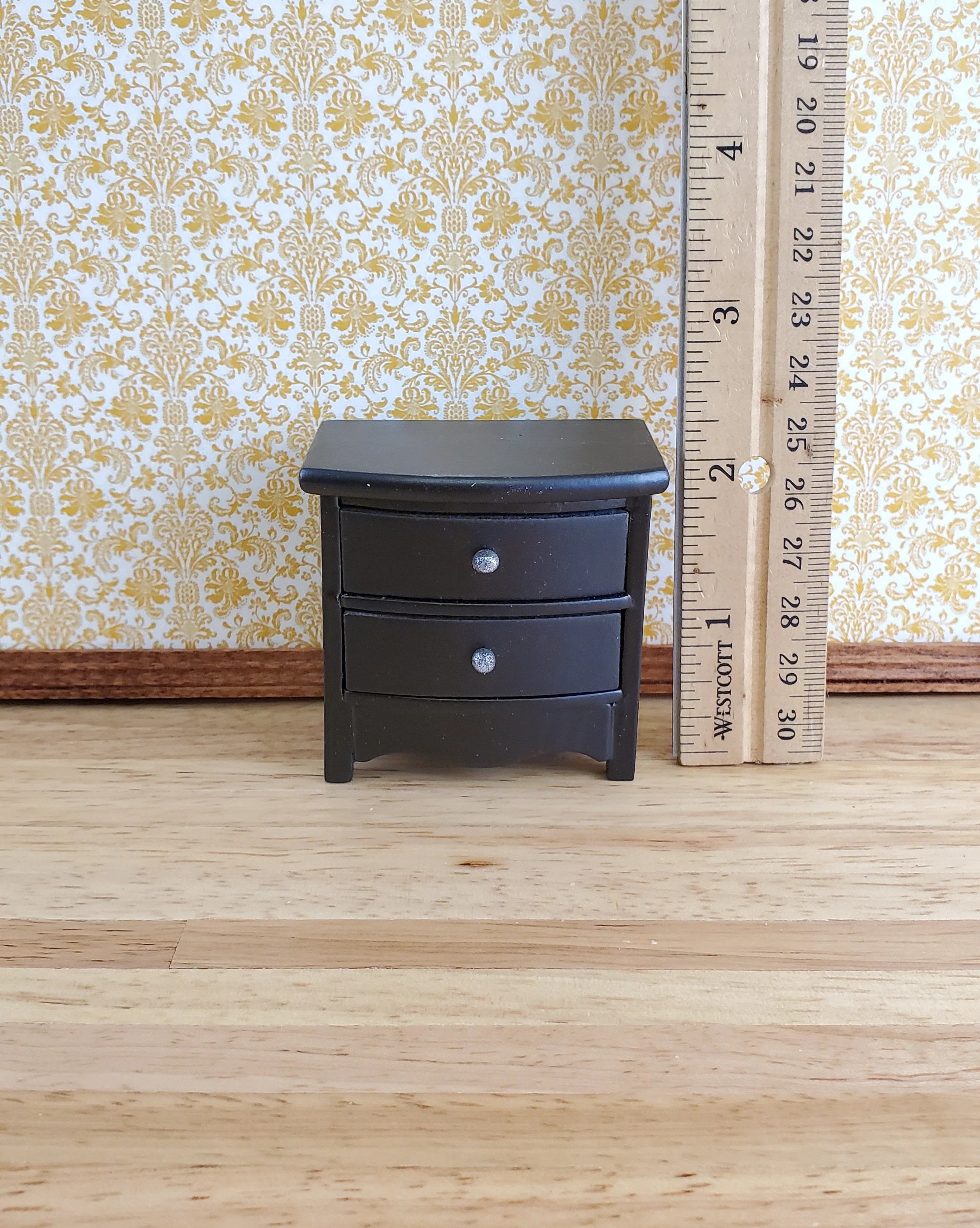 Dollhouse Miniature Side Table or Nightstand with 2 Drawers Black 1:12 Scale Furniture - Image 3