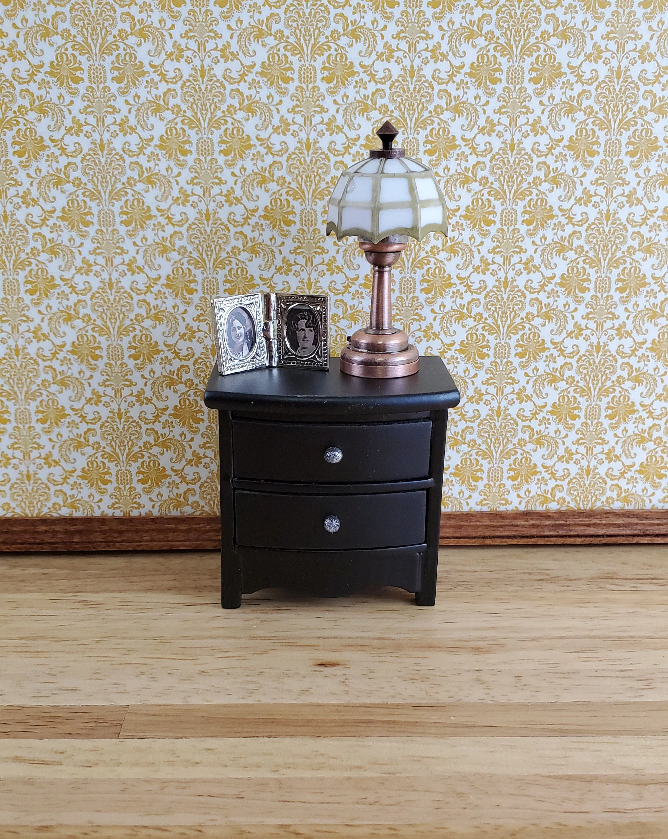 Dollhouse Miniature Side Table or Nightstand with 2 Drawers Black 1:12 Scale Furniture - Image 4