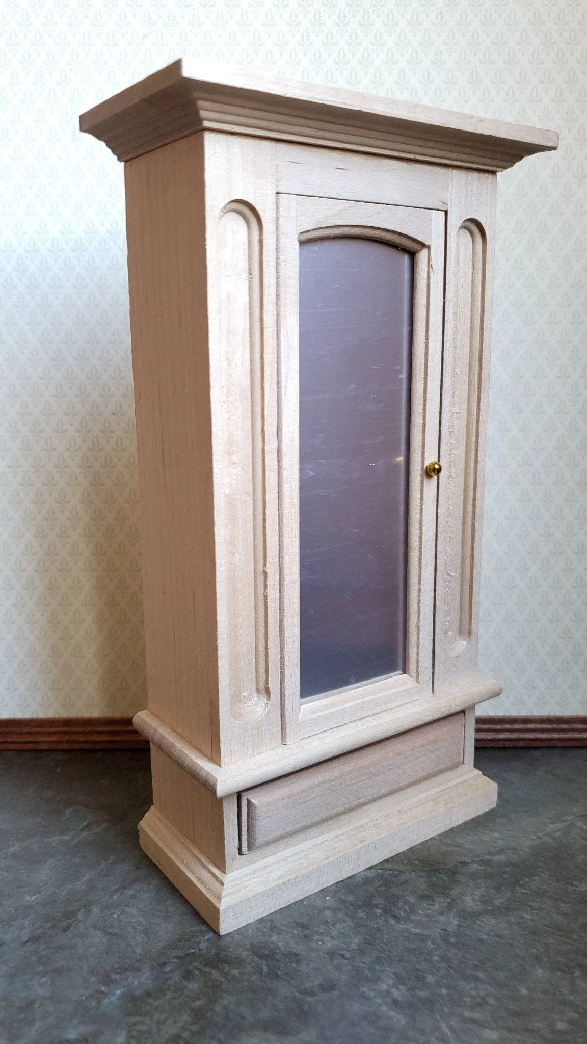Dollhouse Miniature Wardrobe Armoire Closet Mirrored Furniture 1:12 Scale Unfinished Wood - Image 3
