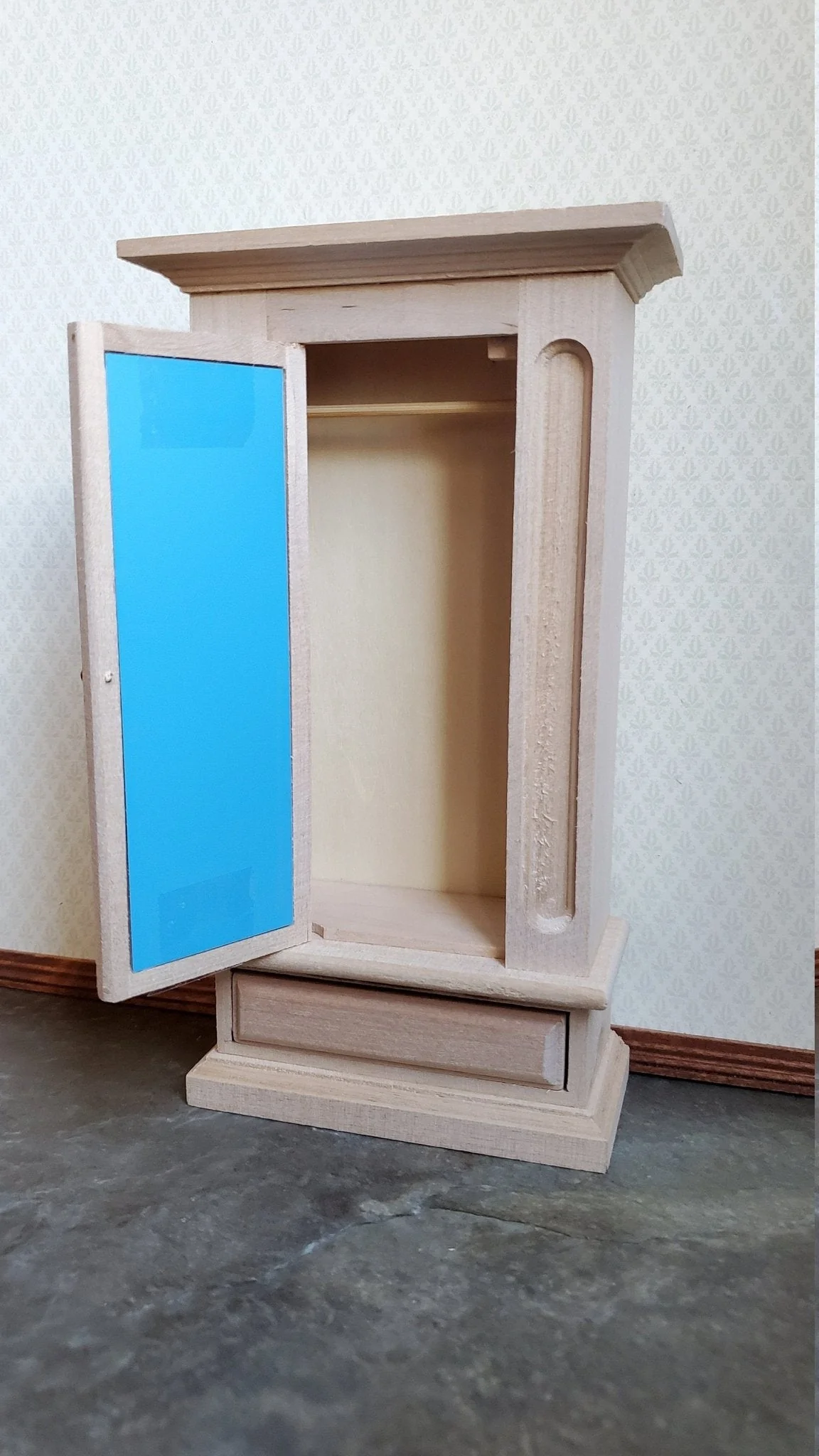 Dollhouse Miniature Wardrobe Armoire Closet Mirrored Furniture 1:12 Scale Unfinished Wood - Image 4