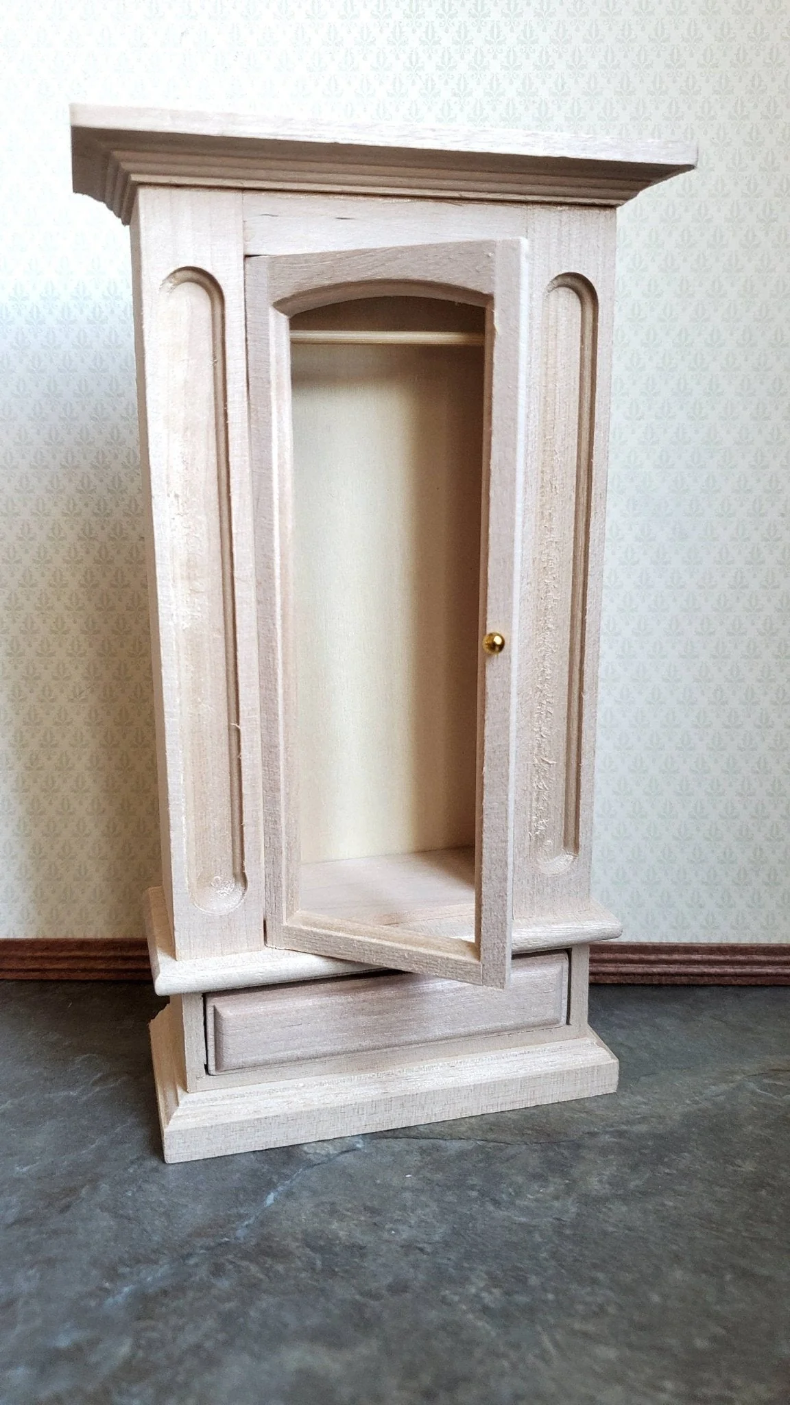 Dollhouse Miniature Wardrobe Armoire Closet Mirrored Furniture 1:12 Scale Unfinished Wood - Image 6