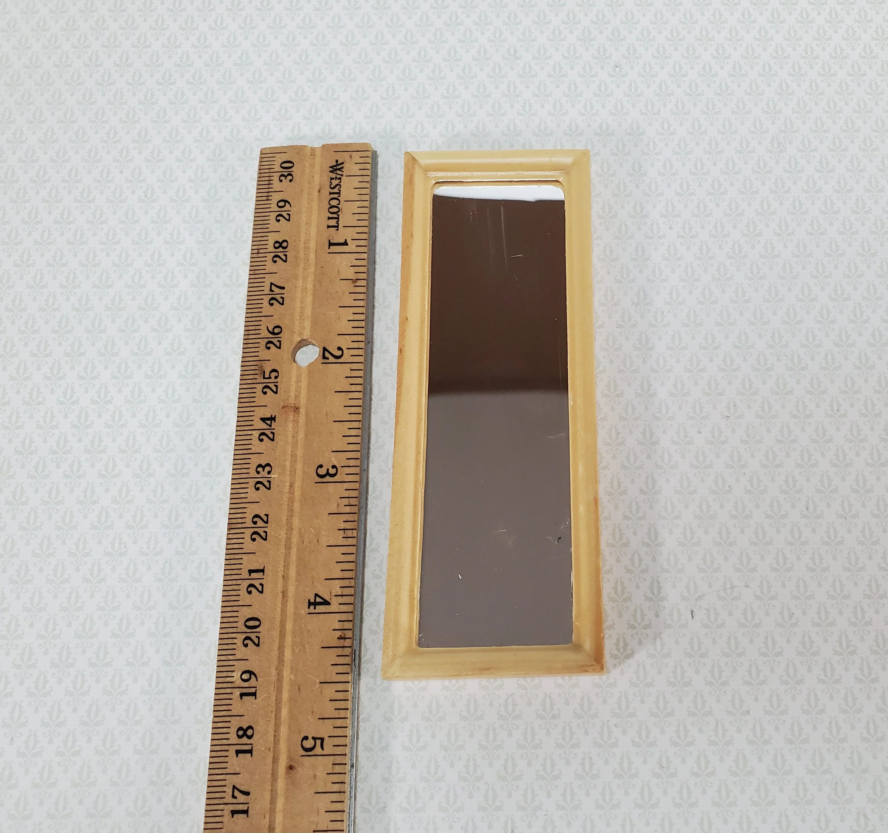 Dollhouse Mirror Full Length Dressing Wood Frame Modern 1:12 Scale Light Oak - Image 4