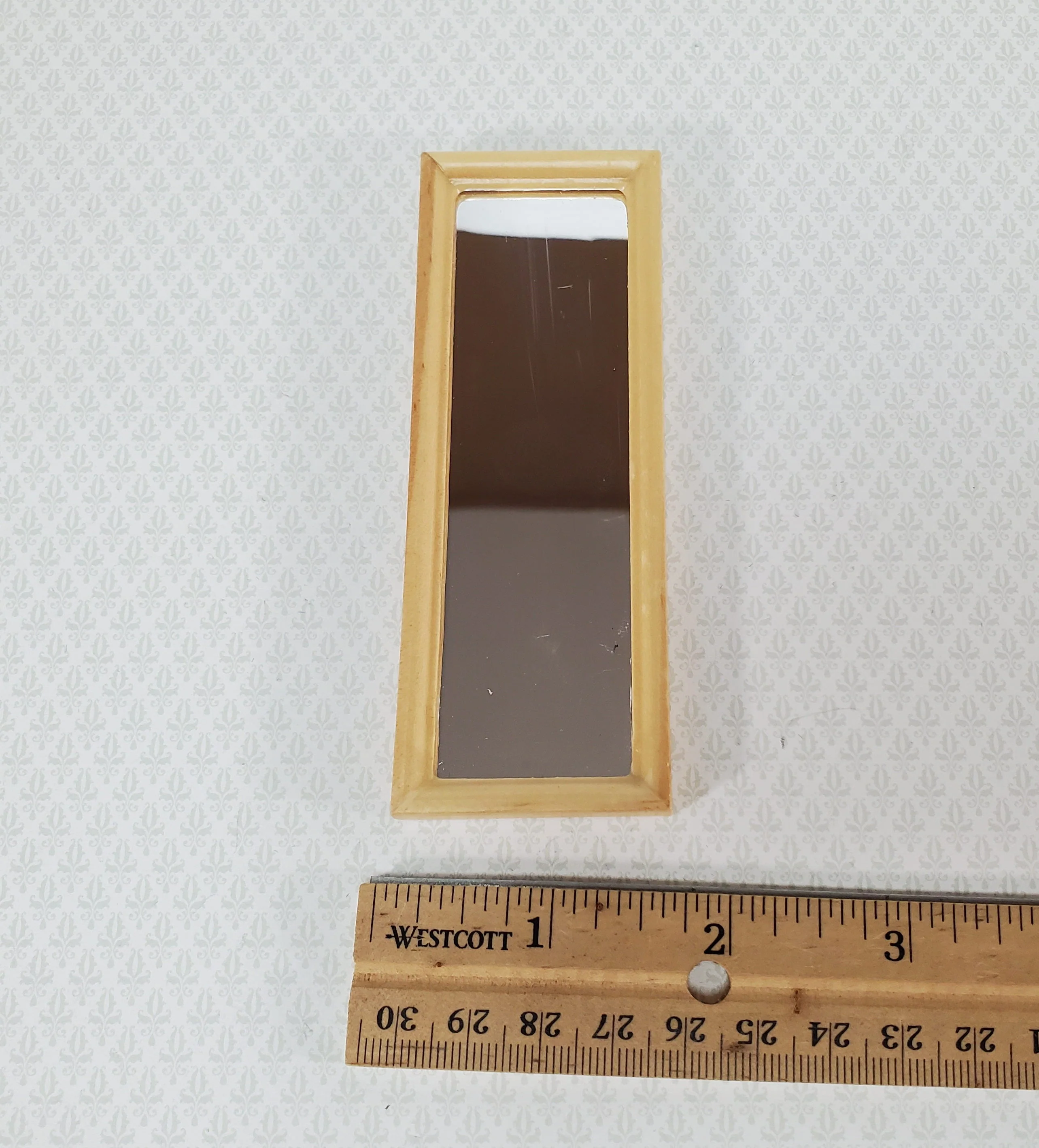 Dollhouse Mirror Full Length Dressing Wood Frame Modern 1:12 Scale Light Oak - Image 5