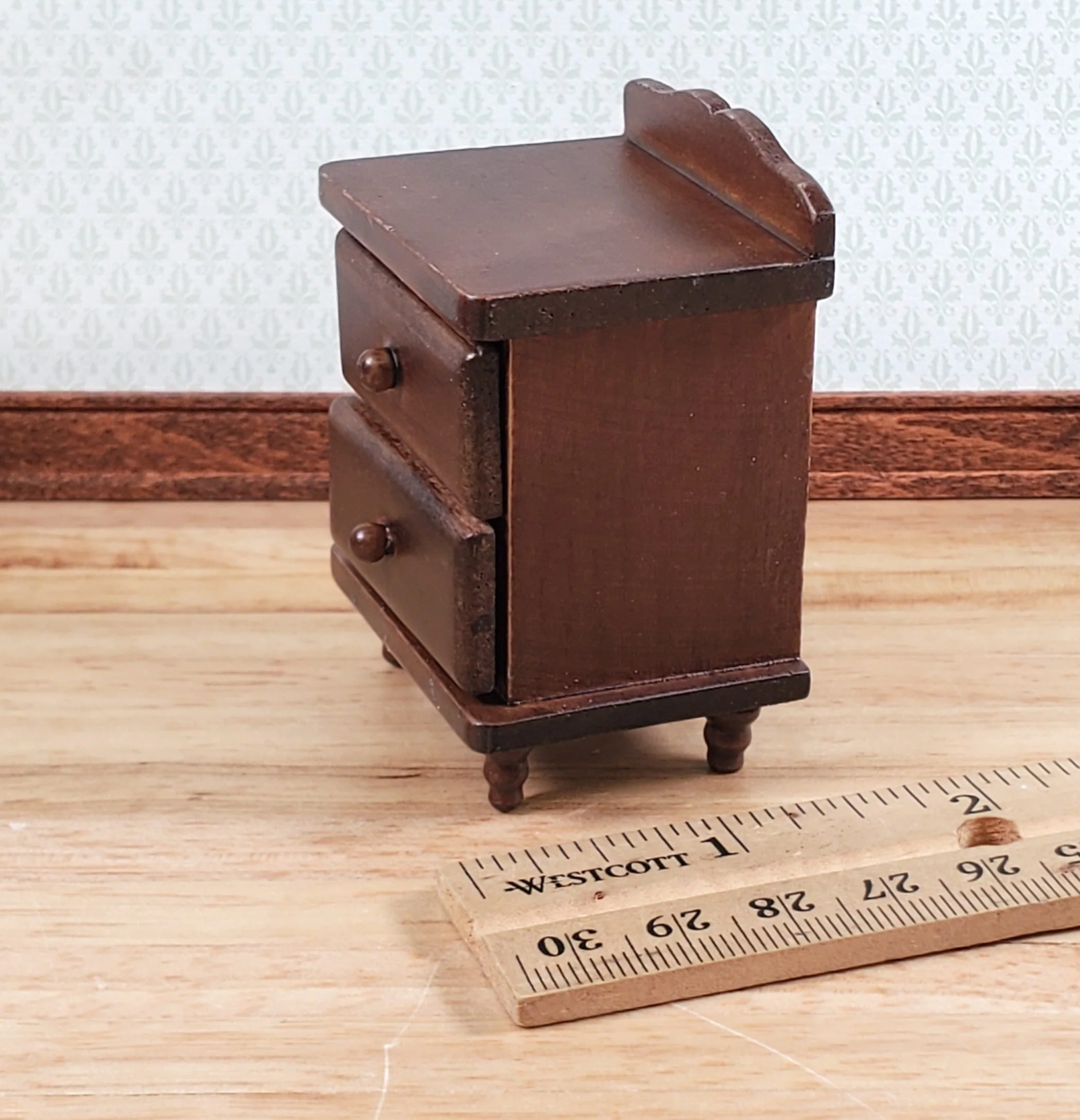 Dollhouse Nightstand Side Table 2 Drawers Walnut Finish 1:12 Scale Miniature Furniture - Image 5
