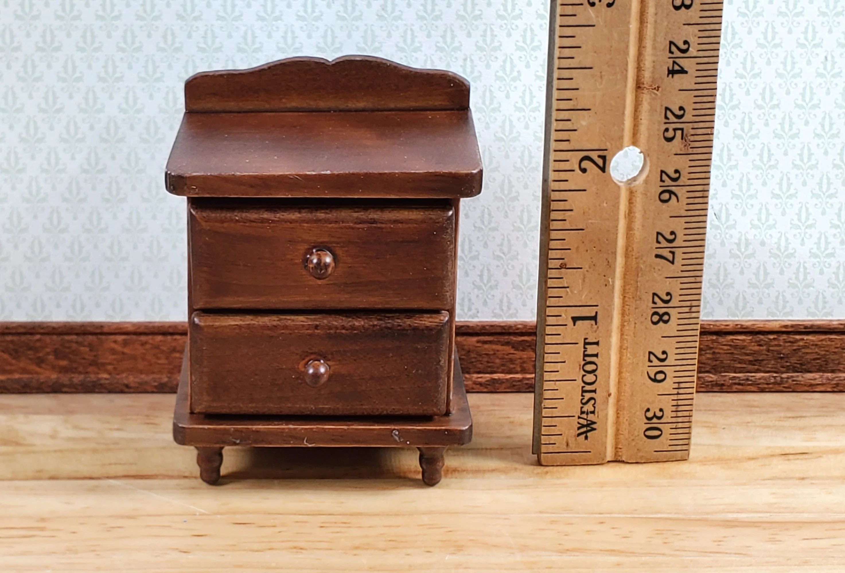 Dollhouse Nightstand Side Table 2 Drawers Walnut Finish 1:12 Scale Miniature Furniture - Image 6