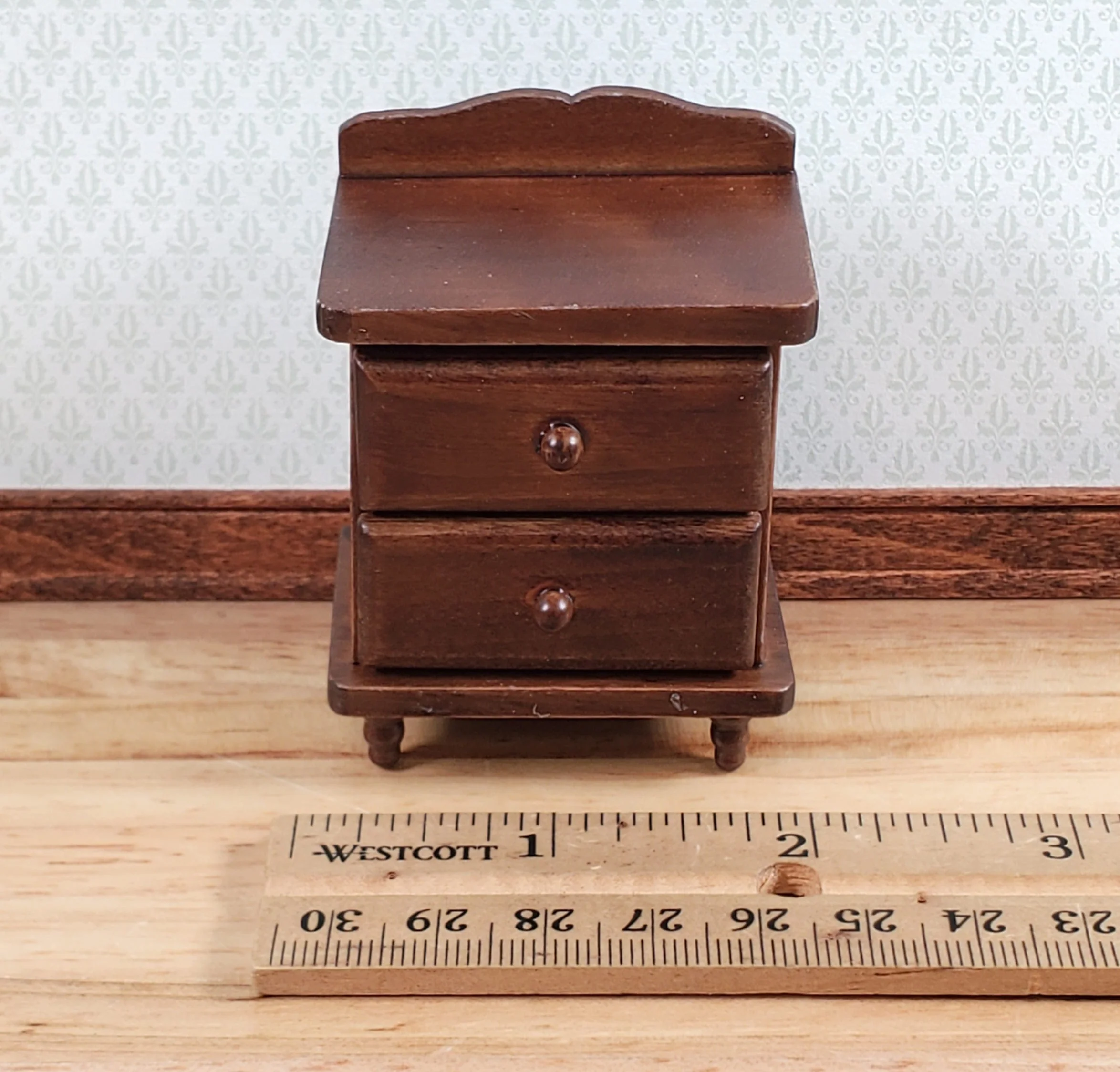 Dollhouse Nightstand Side Table 2 Drawers Walnut Finish 1:12 Scale Miniature Furniture - Image 7