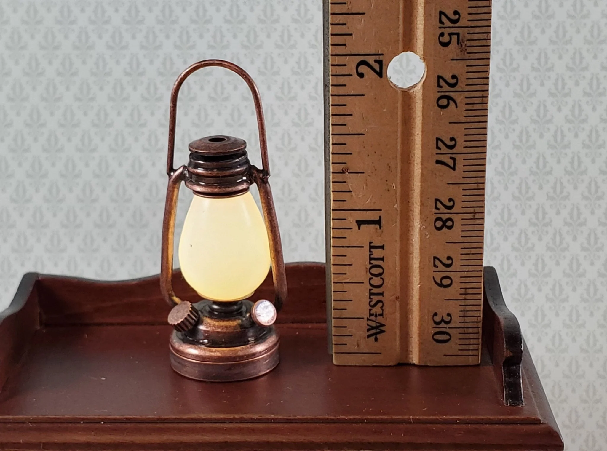 Dollhouse Oil Lantern Lamp Battery Operated Bronze Miniature 1:6 or 1/12 LARGE - Image 4
