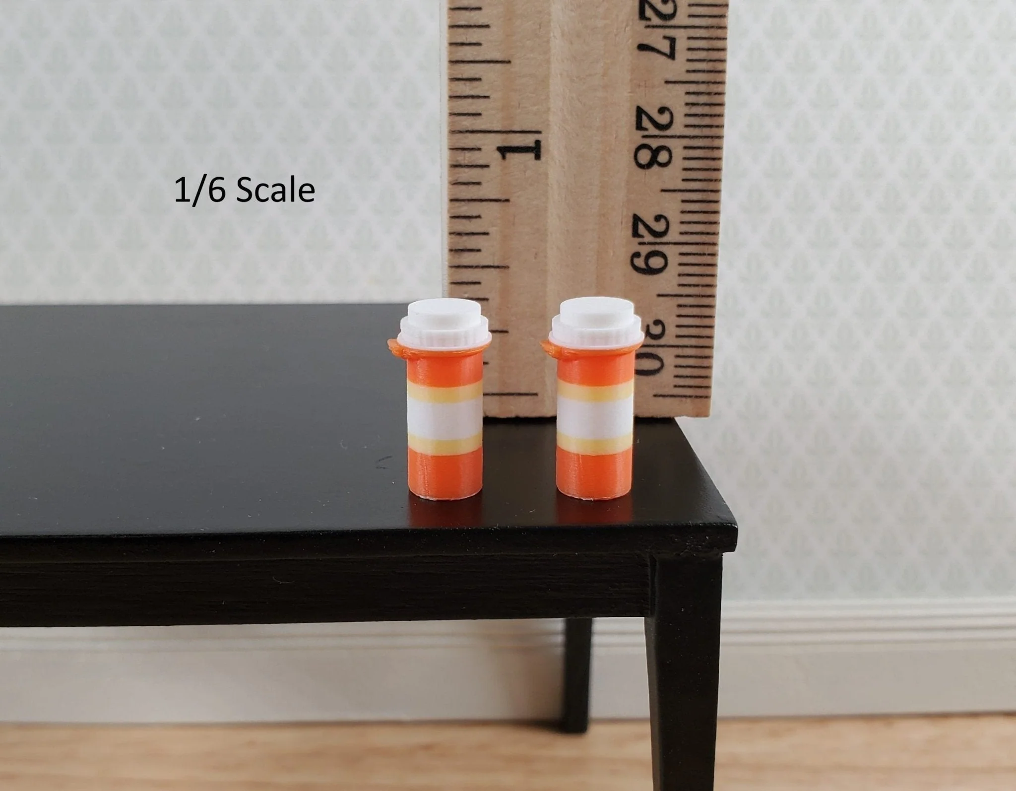 Dollhouse Orange Pill Bottles x2 Modern Style 1/6 Scale Miniature Prop Medicine - Image 3