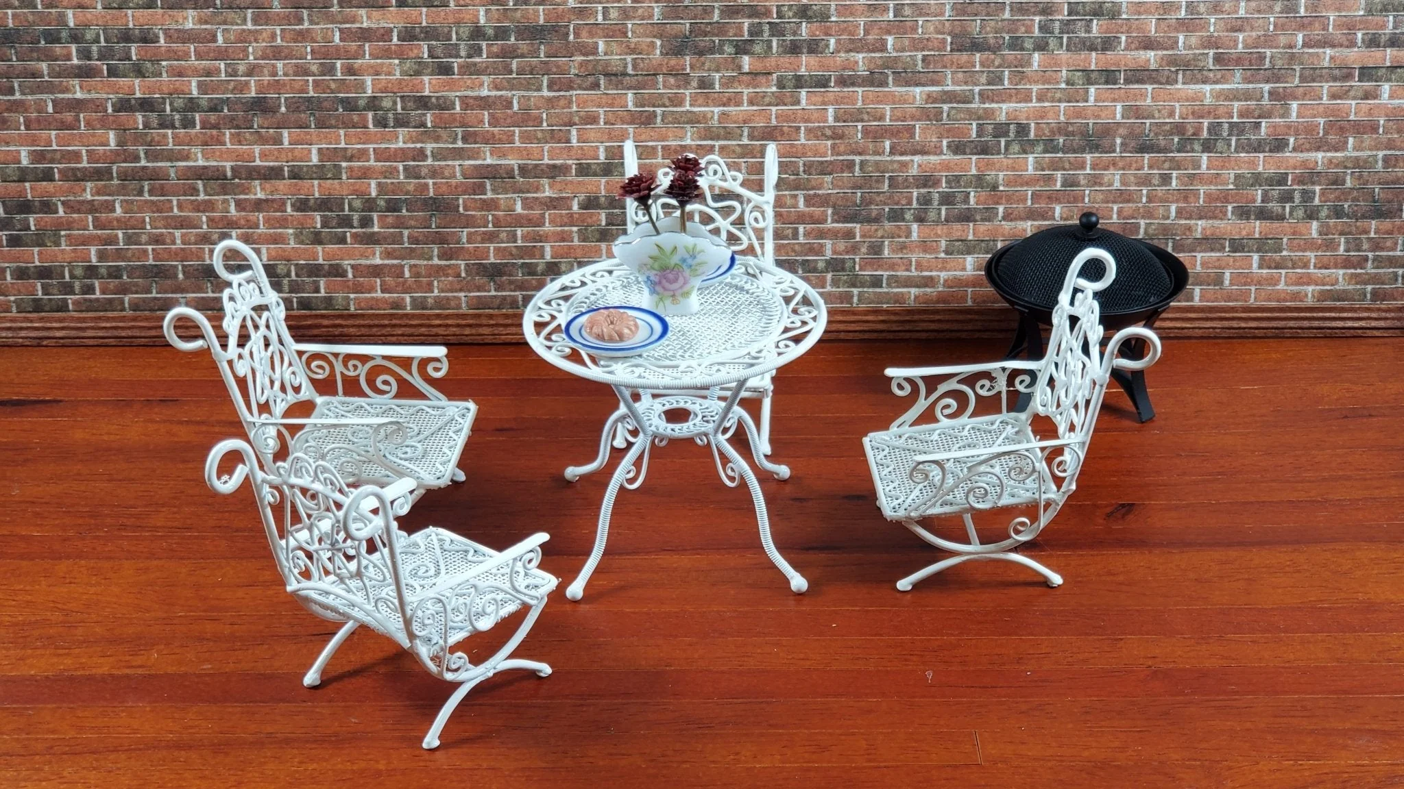 Dollhouse Patio Set White Metal Table 4 Chairs 1:12 Scale Miniature Furniture Fairy Garden Bistro - Image 3