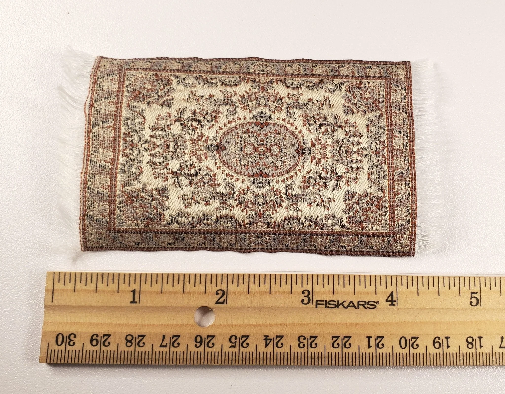 Dollhouse Rug Small HALF SCALE Beige Brown 4 3/4" x 2 2/8" 1:24 Miniature - Image 3