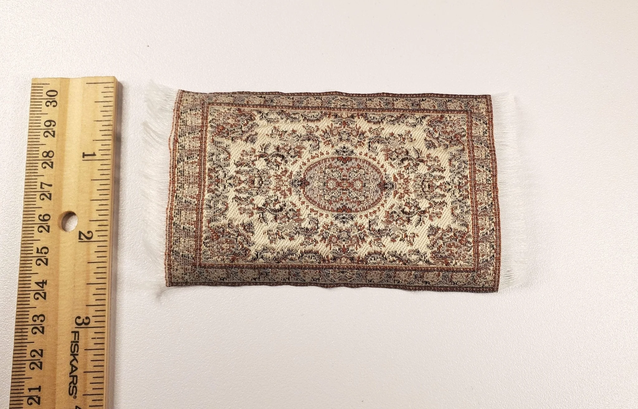 Dollhouse Rug Small HALF SCALE Beige Brown 4 3/4" x 2 2/8" 1:24 Miniature - Image 4