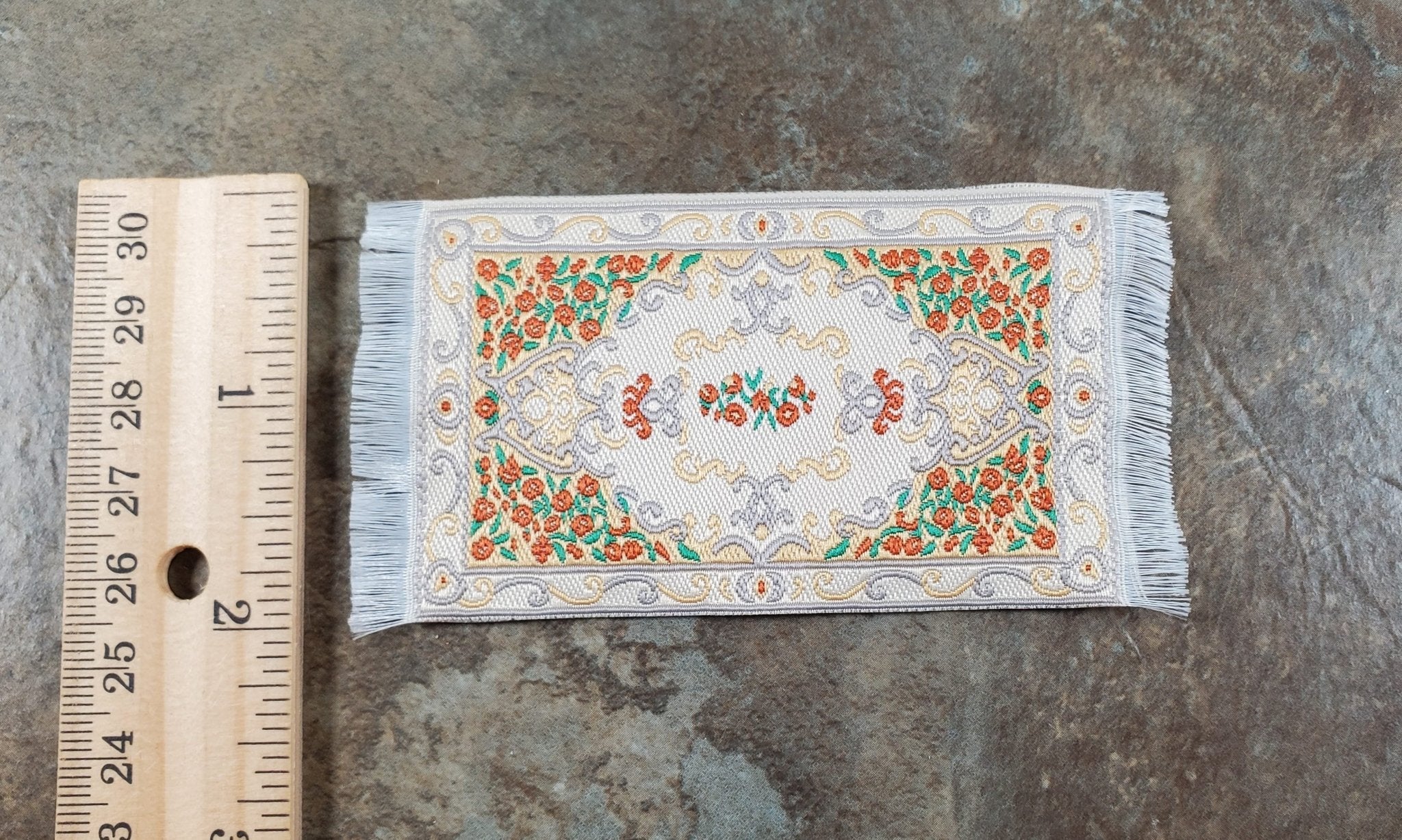 Dollhouse Rug Small HALF SCALE Cream Orange Gray 3.75" x 2" 1:24 Miniature - Image 6