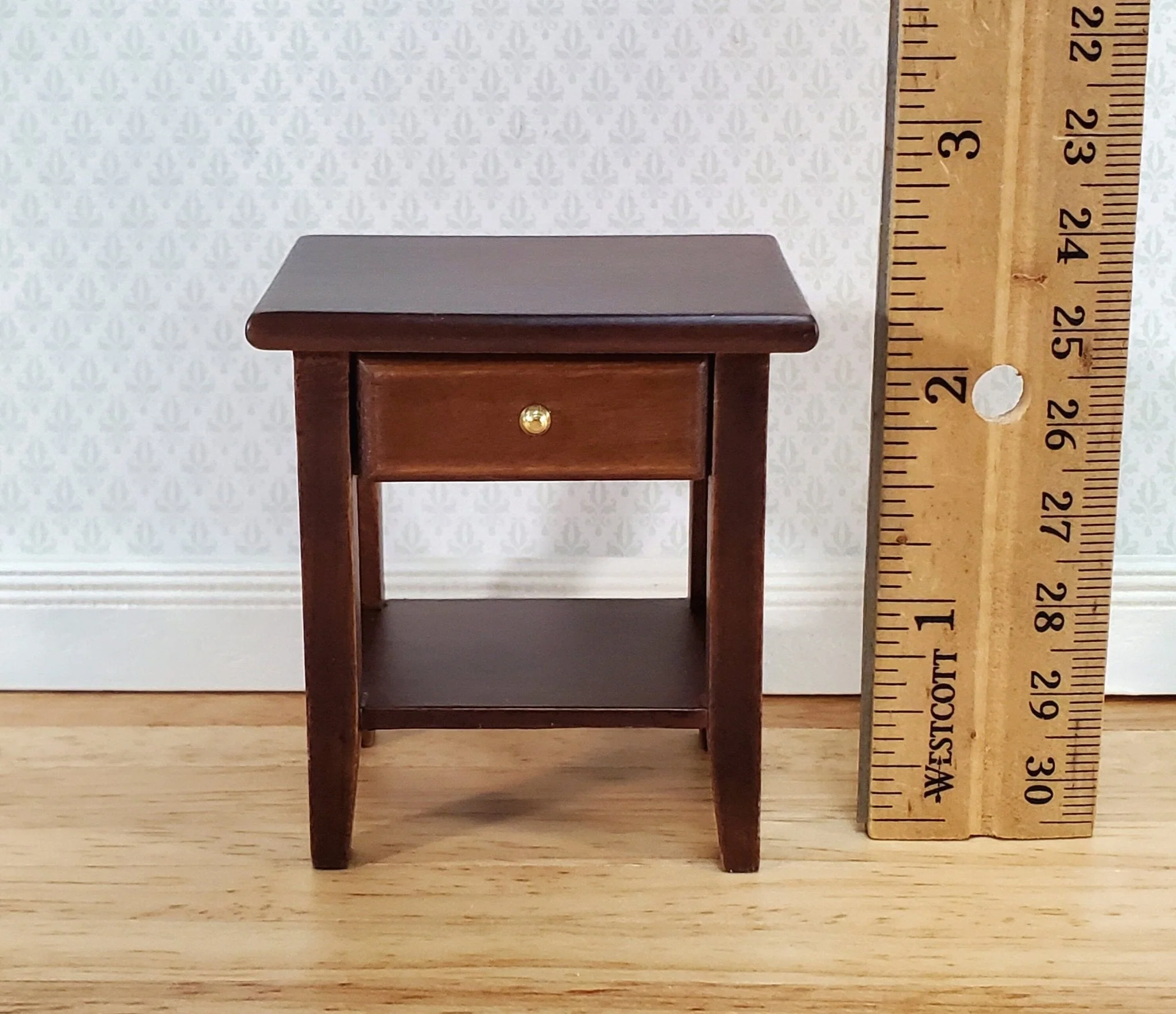 Dollhouse Side Table Night Stand with Drawer 1:12 Scale Miniature Furniture Walnut Finish - Image 4