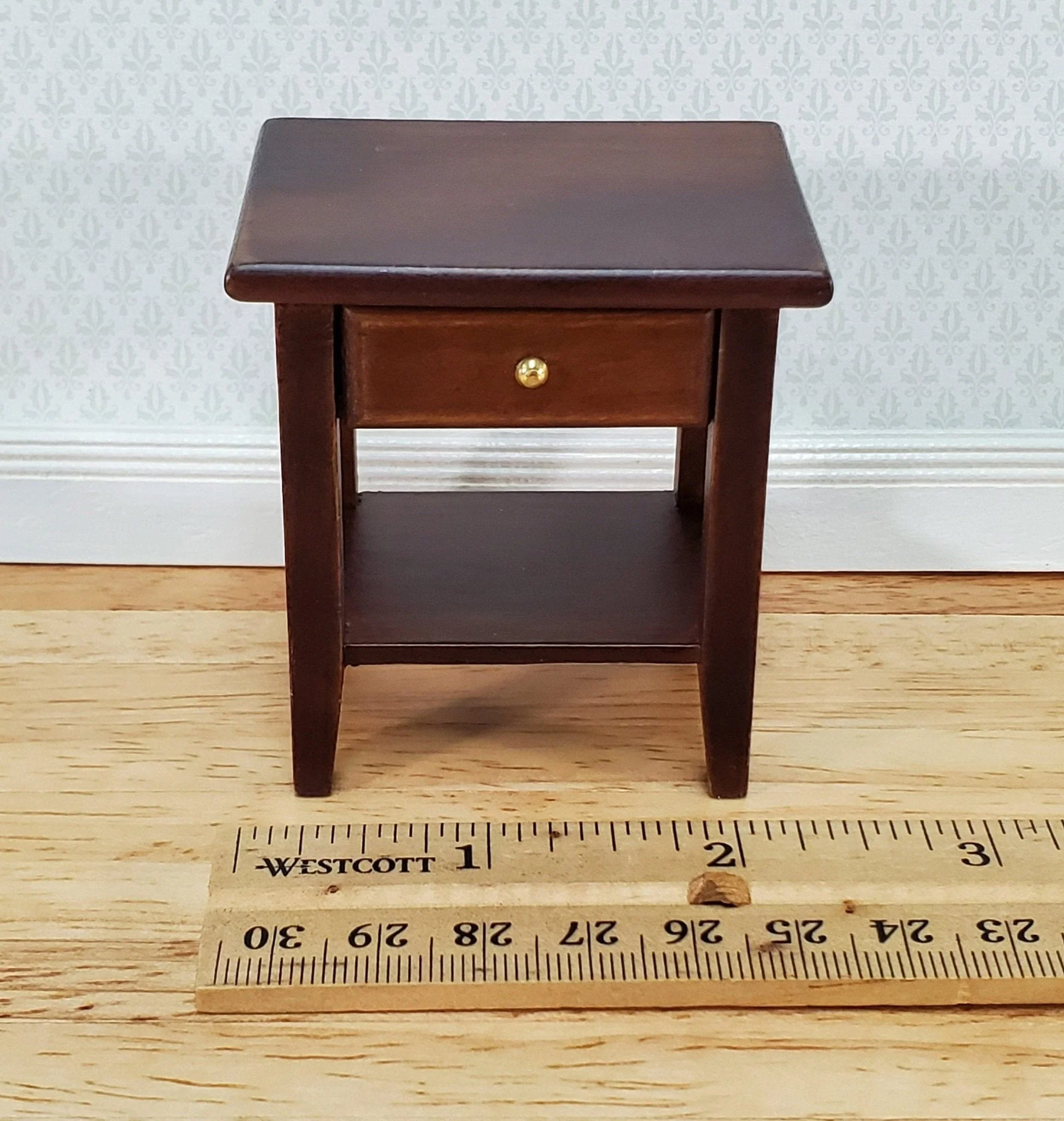 Dollhouse Side Table Night Stand with Drawer 1:12 Scale Miniature Furniture Walnut Finish - Image 5