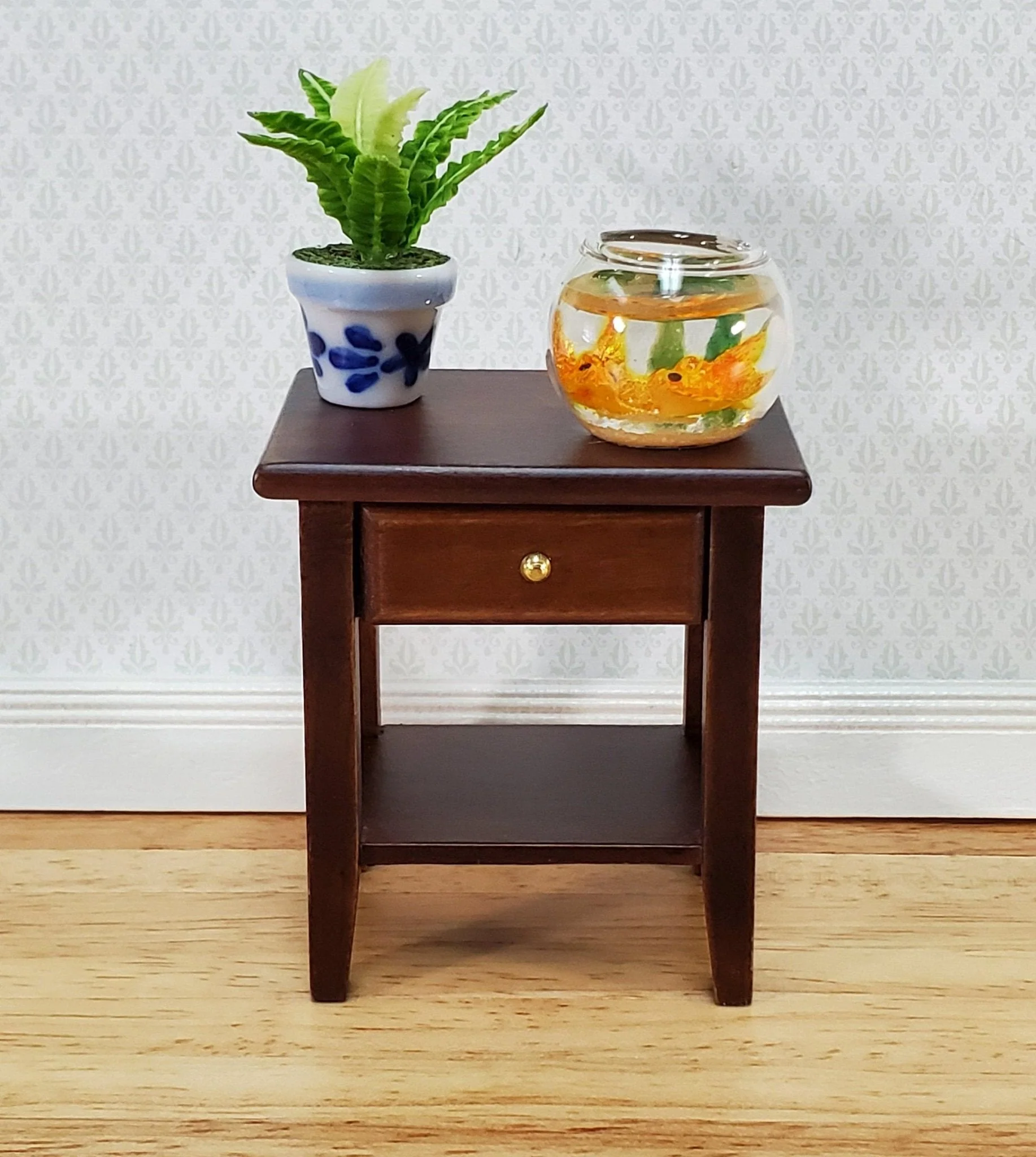 Dollhouse Side Table Night Stand with Drawer 1:12 Scale Miniature Furniture Walnut Finish - Image 6