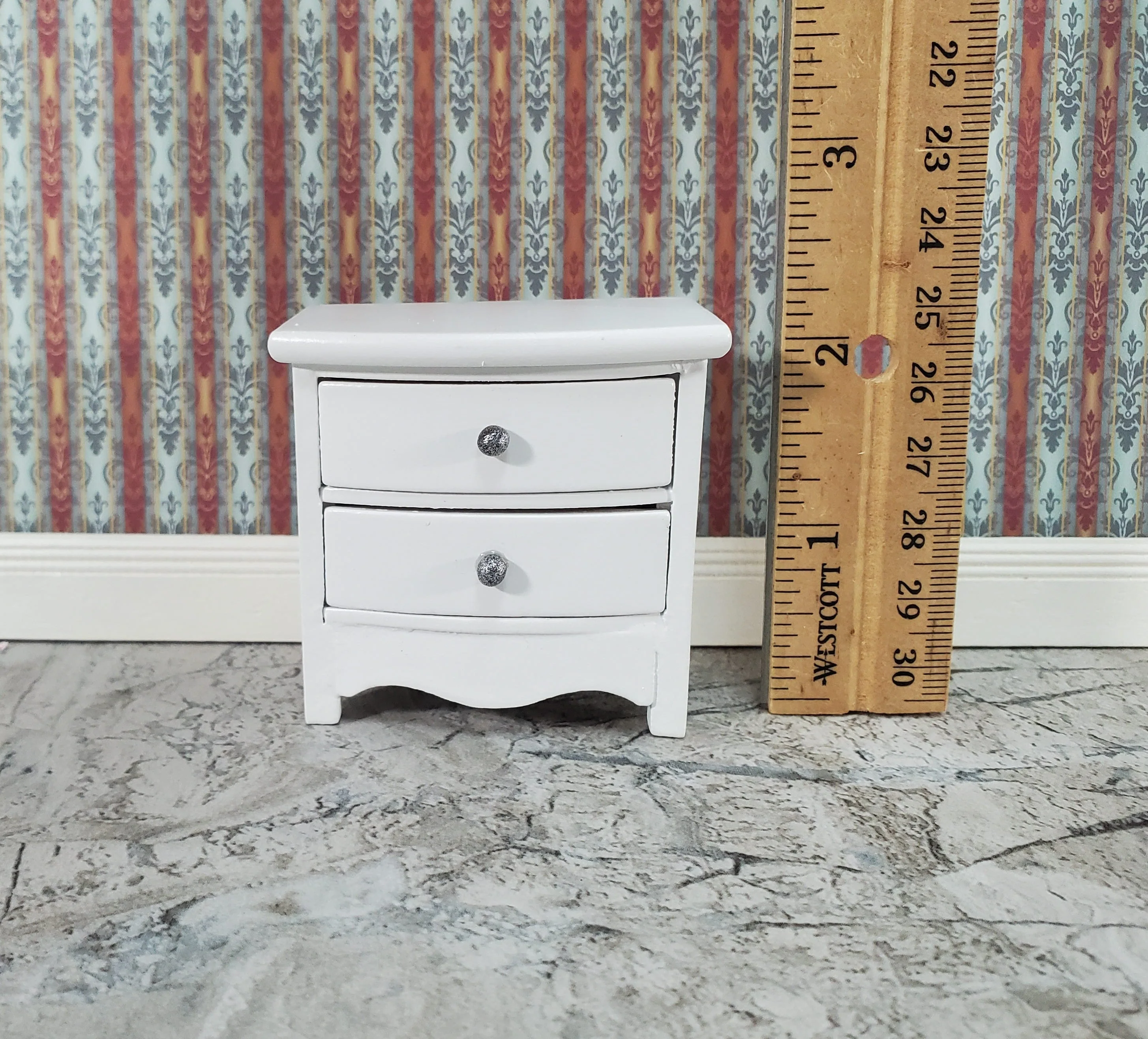 Dollhouse Side Table or Nightstand with 2 Drawers White 1:12 Scale Miniature Furniture - Image 4