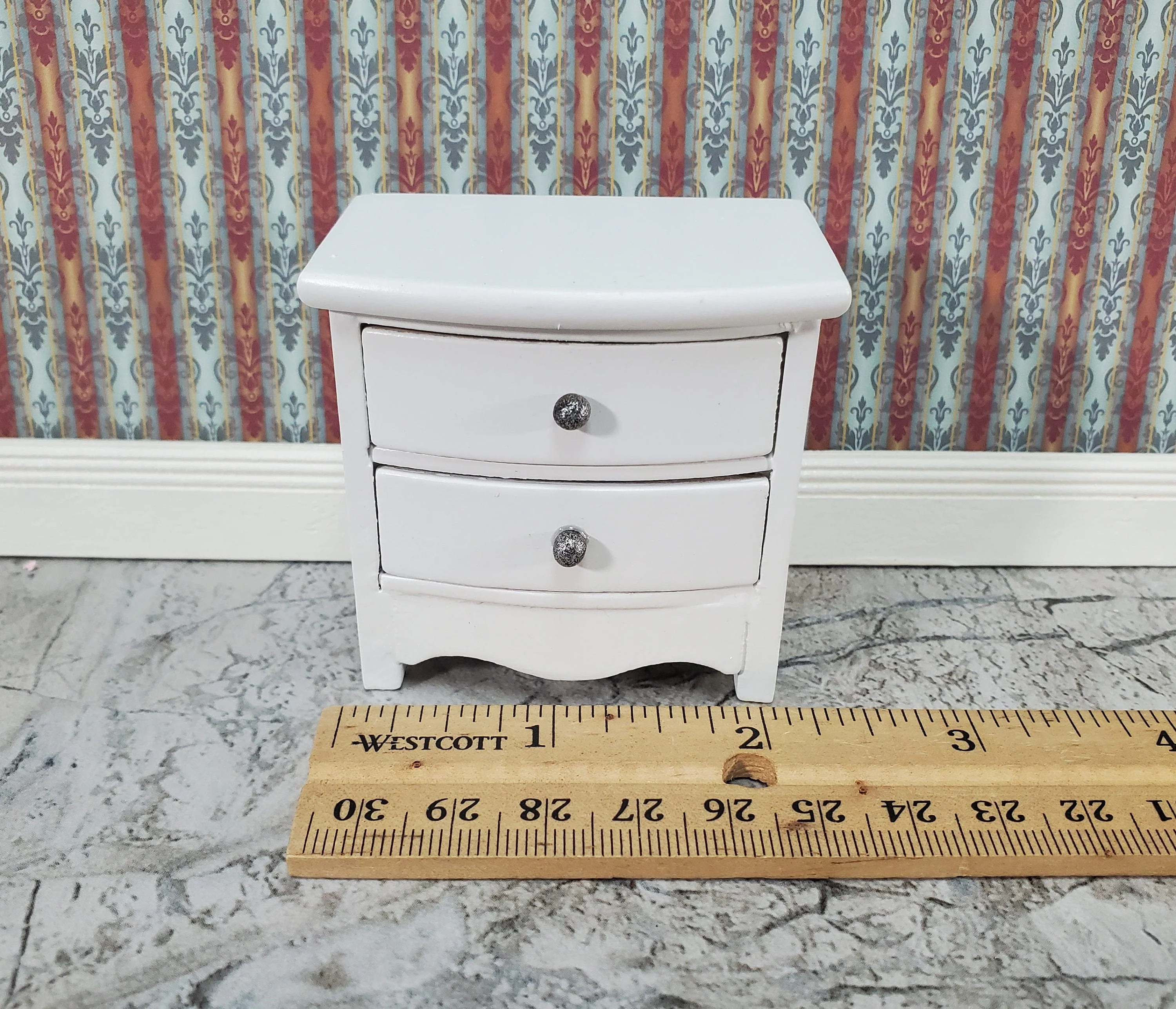 Dollhouse Side Table or Nightstand with 2 Drawers White 1:12 Scale Miniature Furniture - Image 5