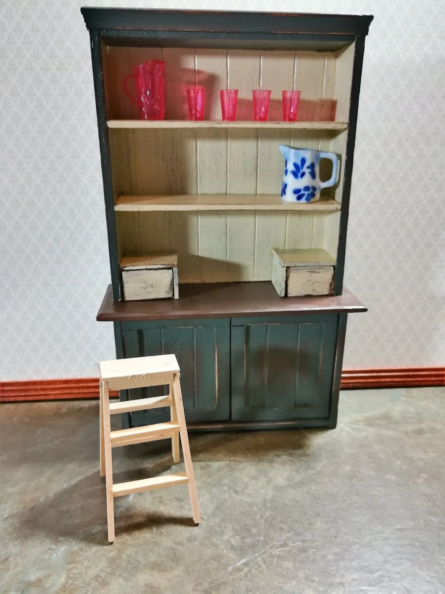 Dollhouse Small Step Ladder Short Wood Unpainted Wood 1:12 Scale Miniature - Image 3