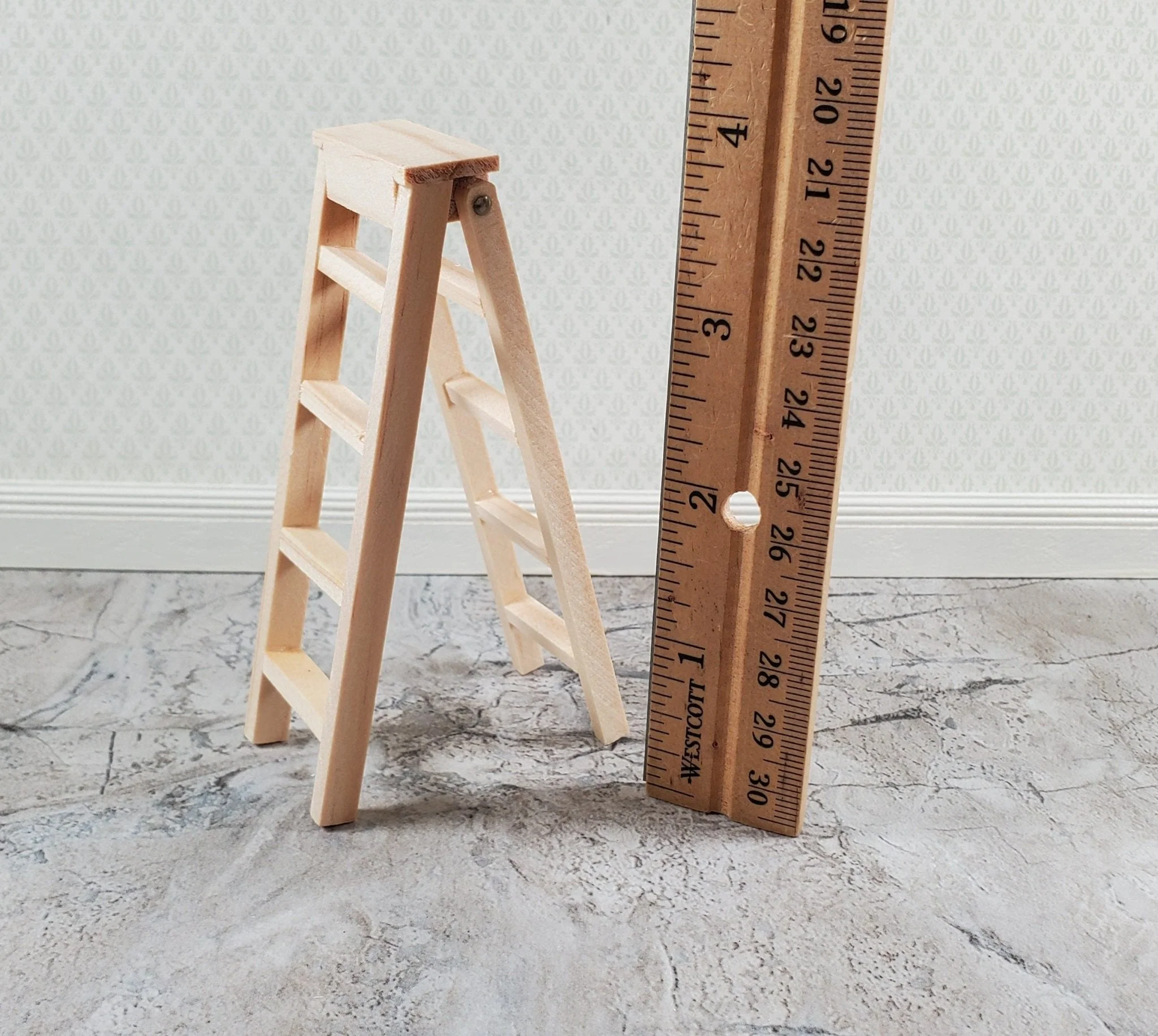 Dollhouse Step Ladder Short 4" Tall Wood Folds 1:12 Scale Miniature Accessories - Image 4