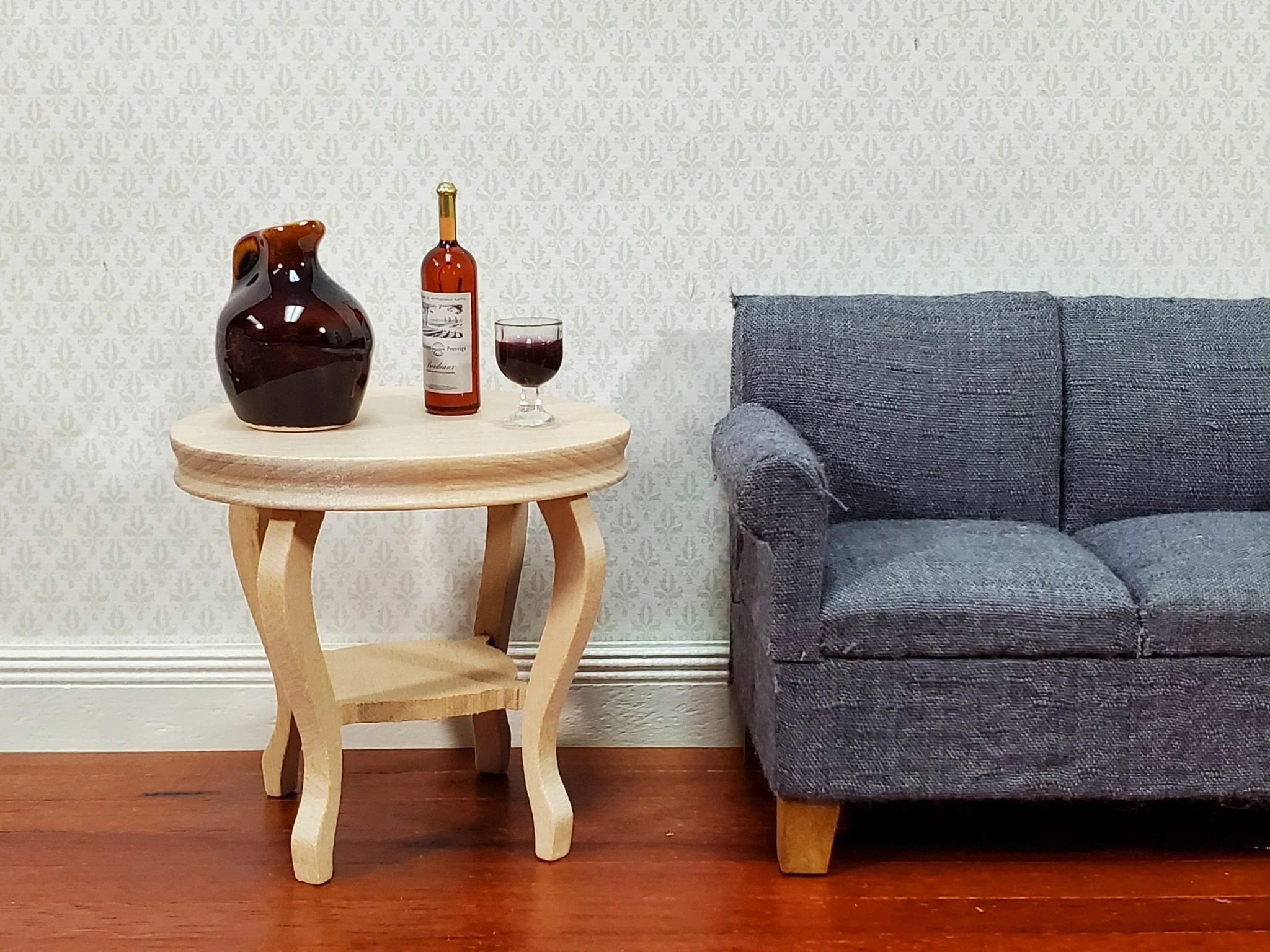 Dollhouse Table Small Round Side or End Table Unpainted Wood 1:12 Scale Miniature Furniture - Image 3