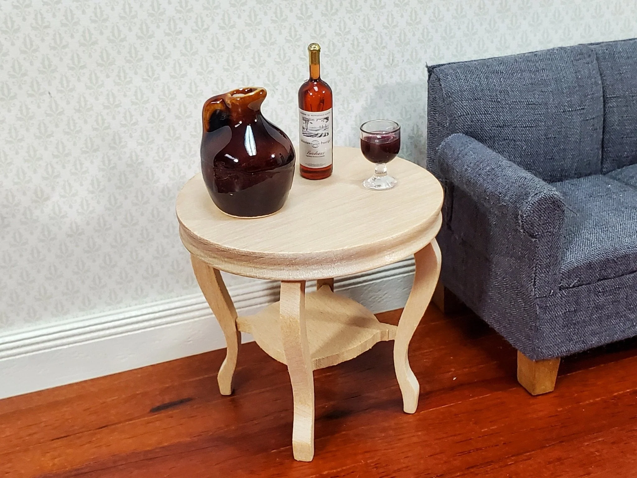 Dollhouse Table Small Round Side or End Table Unpainted Wood 1:12 Scale Miniature Furniture - Image 4