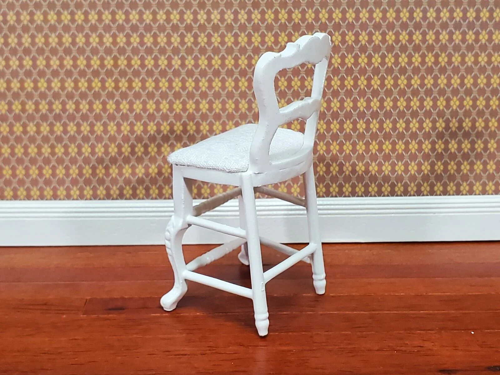 Dollhouse Tall Chair White Counter Height Padded Seat 1:12 Scale Furniture - Image 3