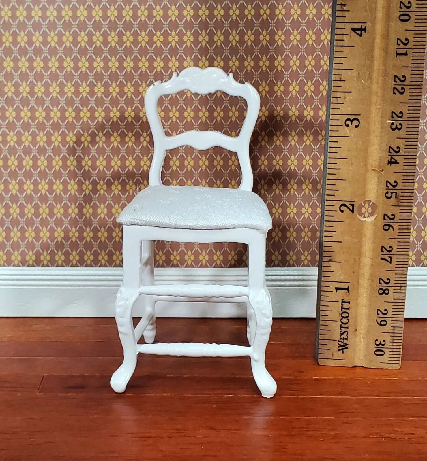 Dollhouse Tall Chair White Counter Height Padded Seat 1:12 Scale Furniture - Image 4