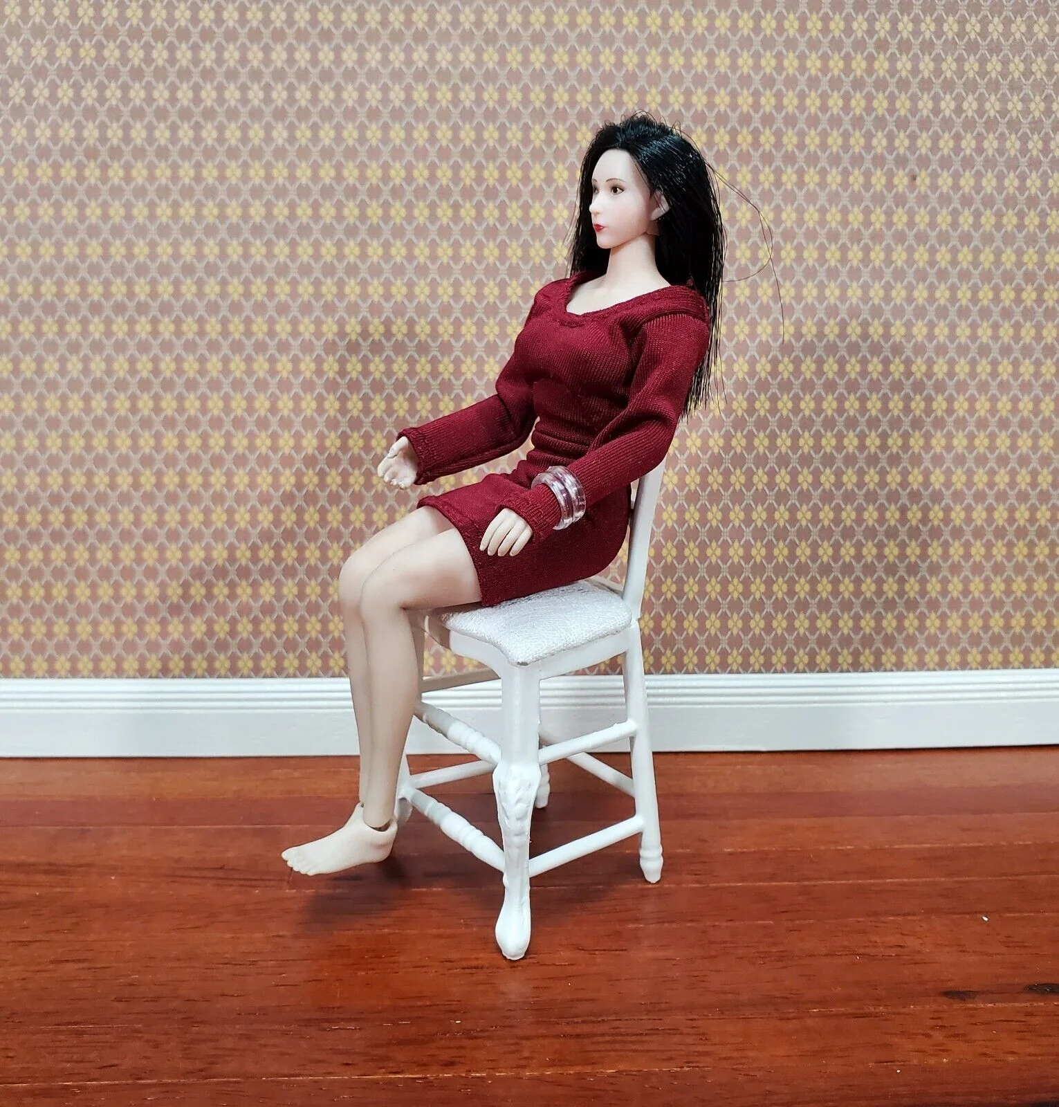 Dollhouse Tall Chair White Counter Height Padded Seat 1:12 Scale Furniture - Image 5