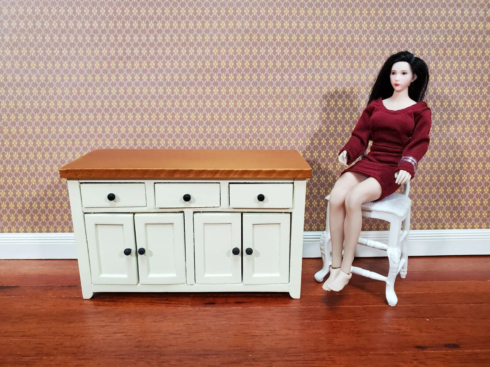 Dollhouse Tall Chair White Counter Height Padded Seat 1:12 Scale Furniture - Image 6