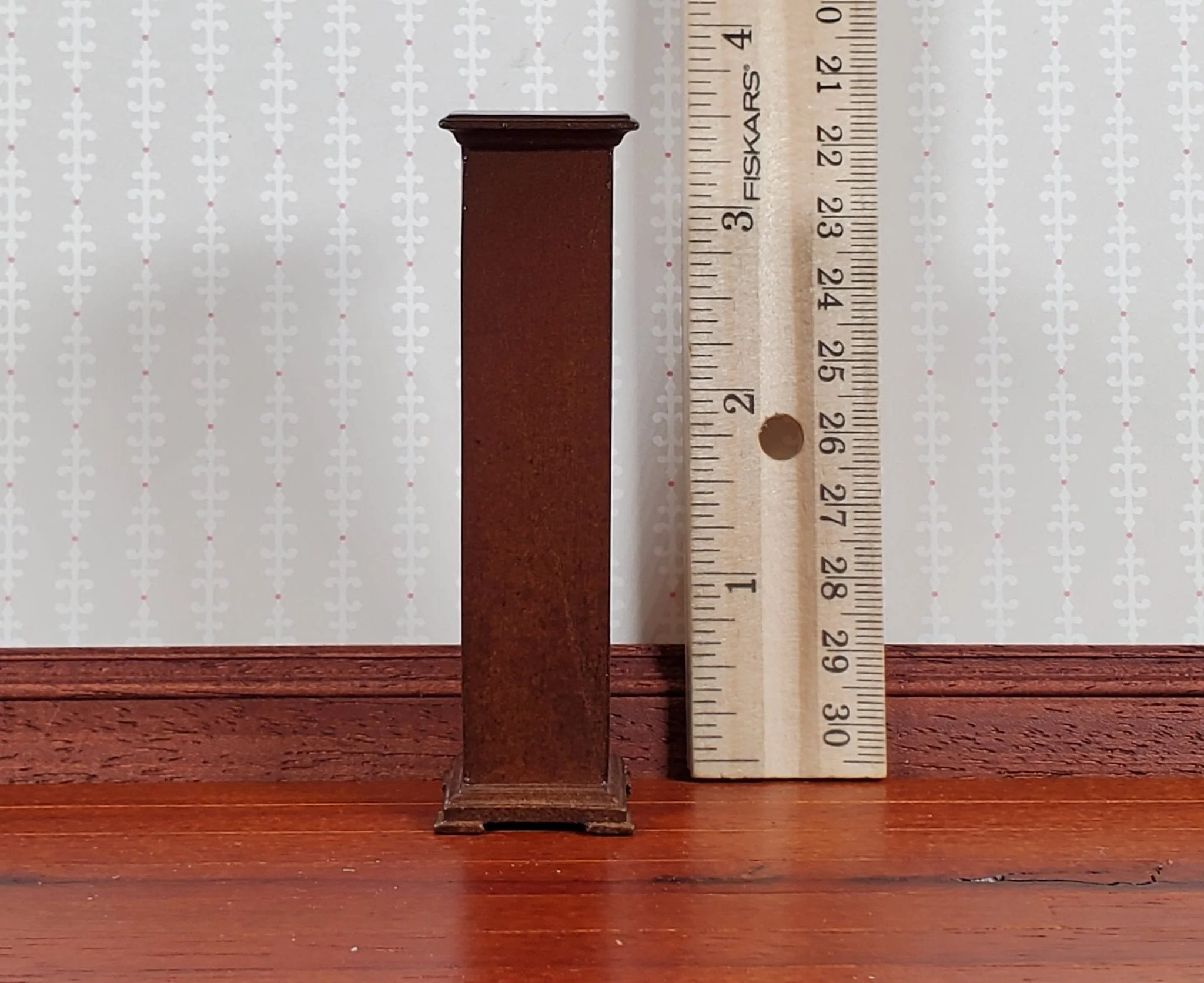 Dollhouse Tall Pedestal Stand Bespaq Wood Walnut Finish 1:12 Scale Furniture - Image 4