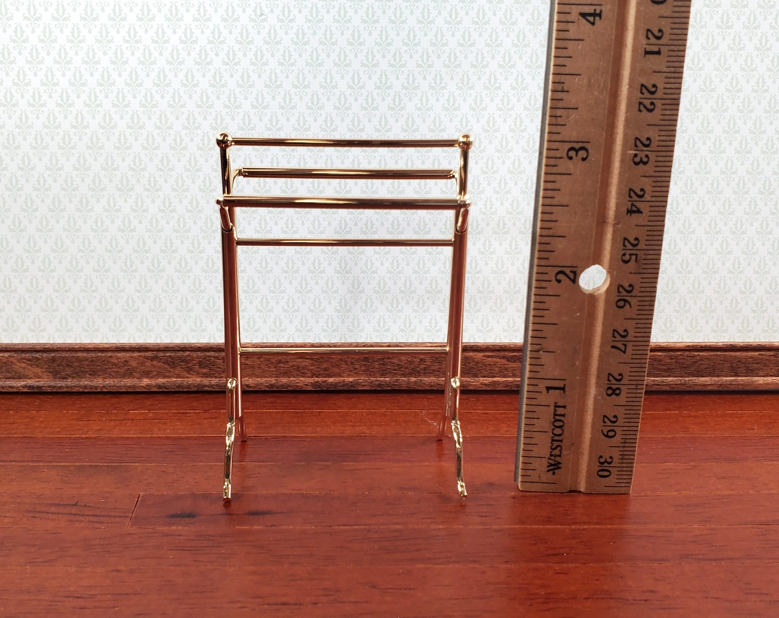 Dollhouse Towel Drying Rack Stand Gold Metal 1:12 Scale Miniatures Bathroom - Image 5