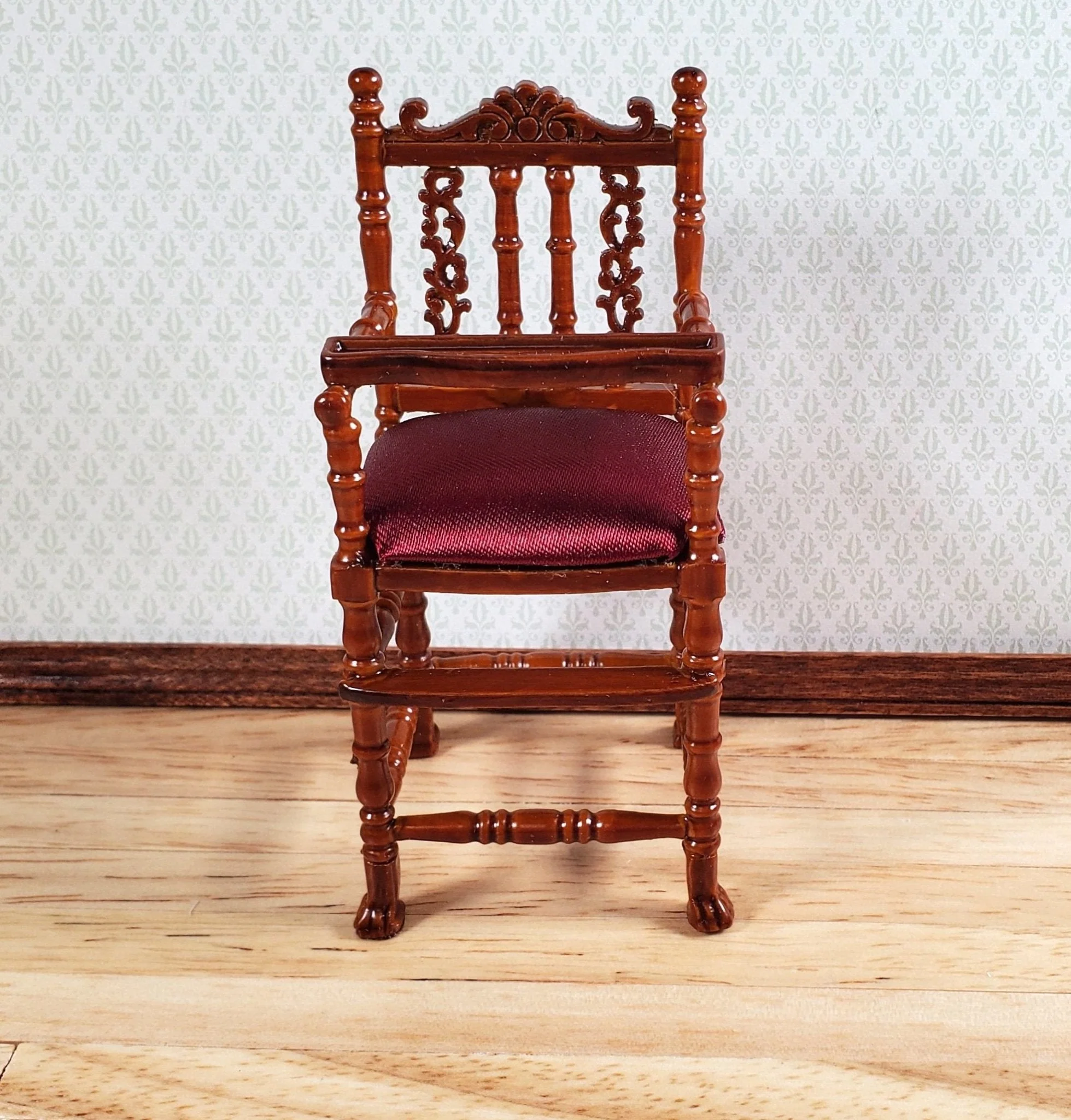 Dollhouse Victorian Highchair 1:12 Scale Miniature Furniture Wood Walnut Finish - Image 3