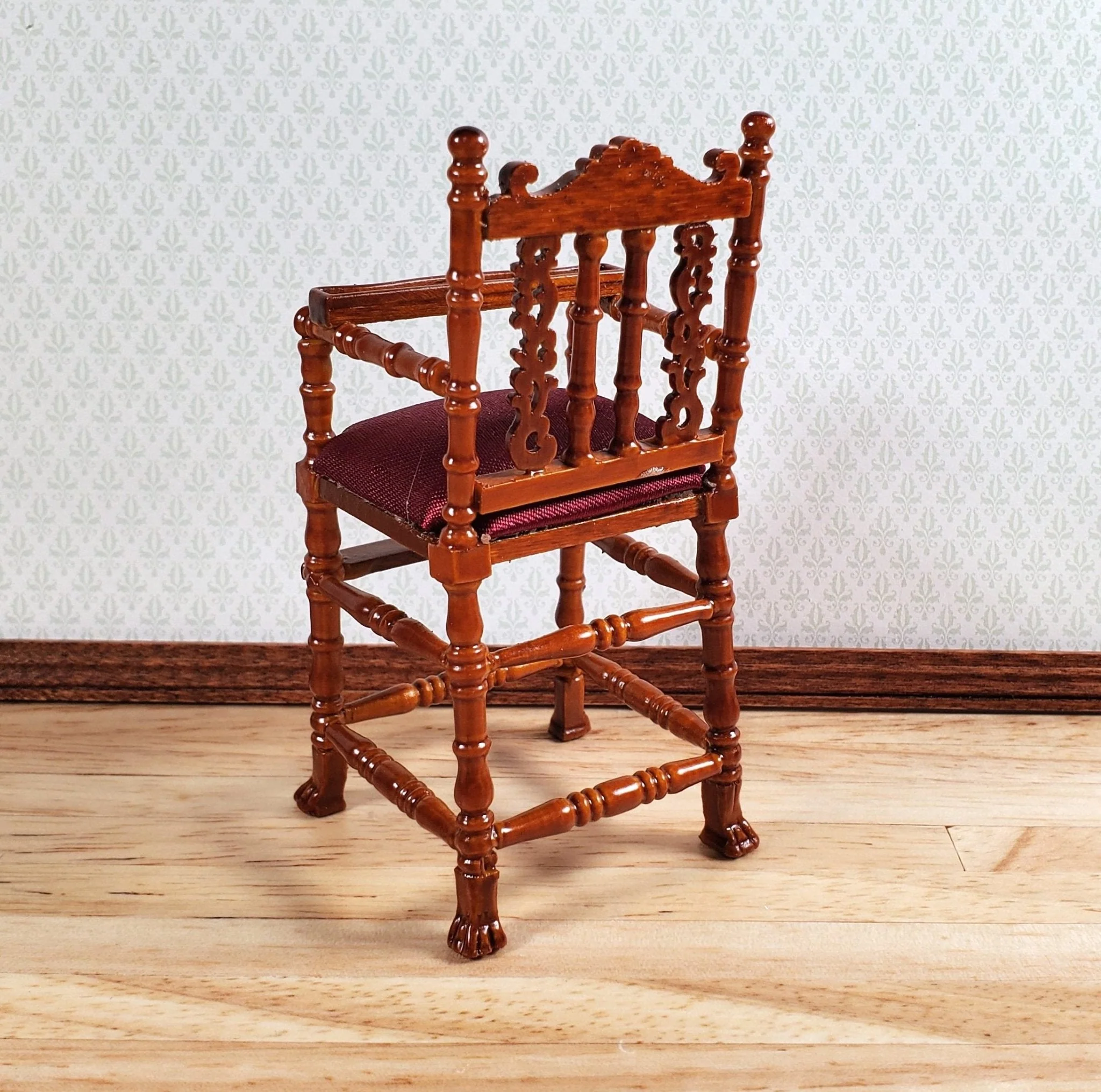 Dollhouse Victorian Highchair 1:12 Scale Miniature Furniture Wood Walnut Finish - Image 4