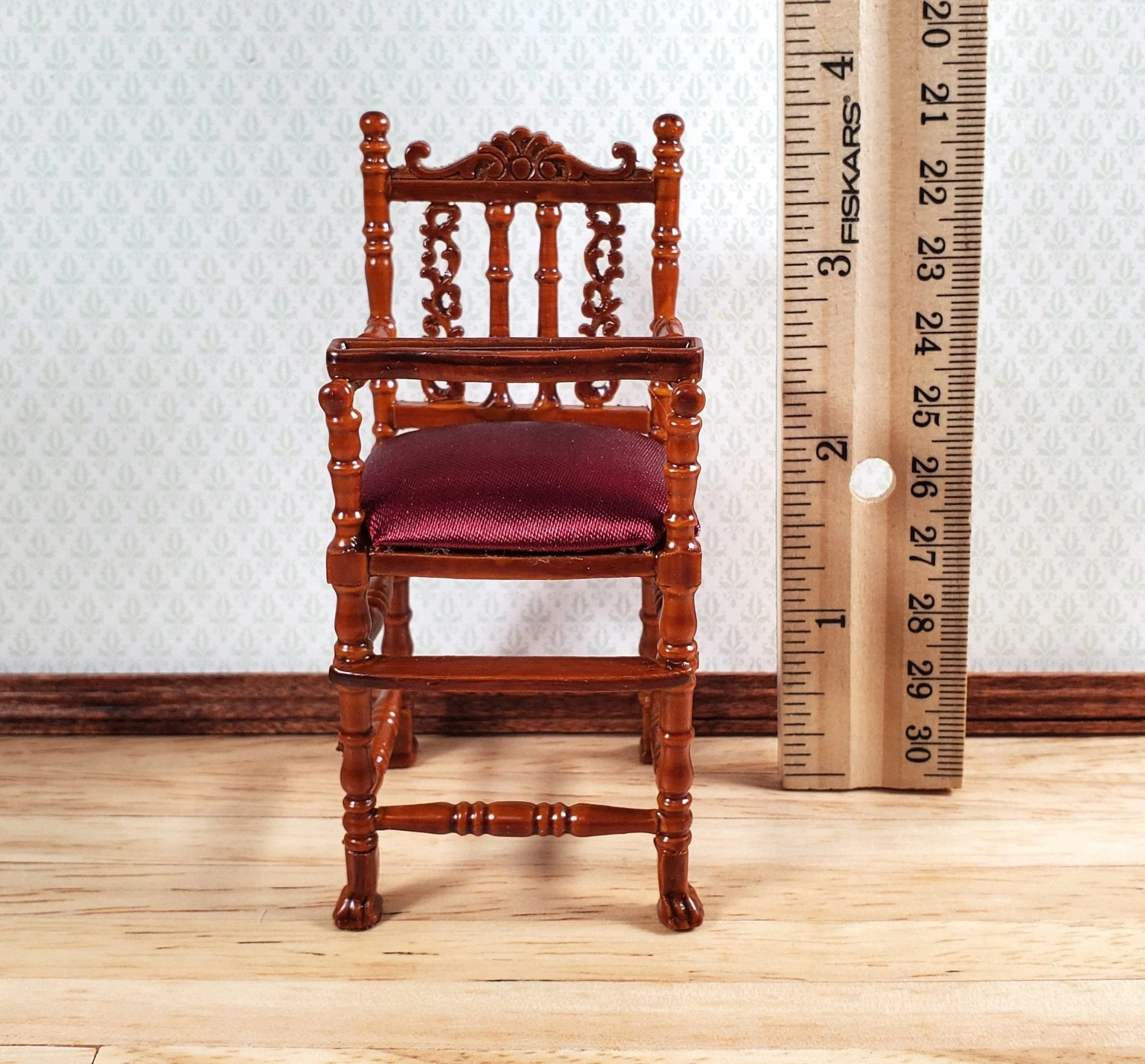 Dollhouse Victorian Highchair 1:12 Scale Miniature Furniture Wood Walnut Finish - Image 7