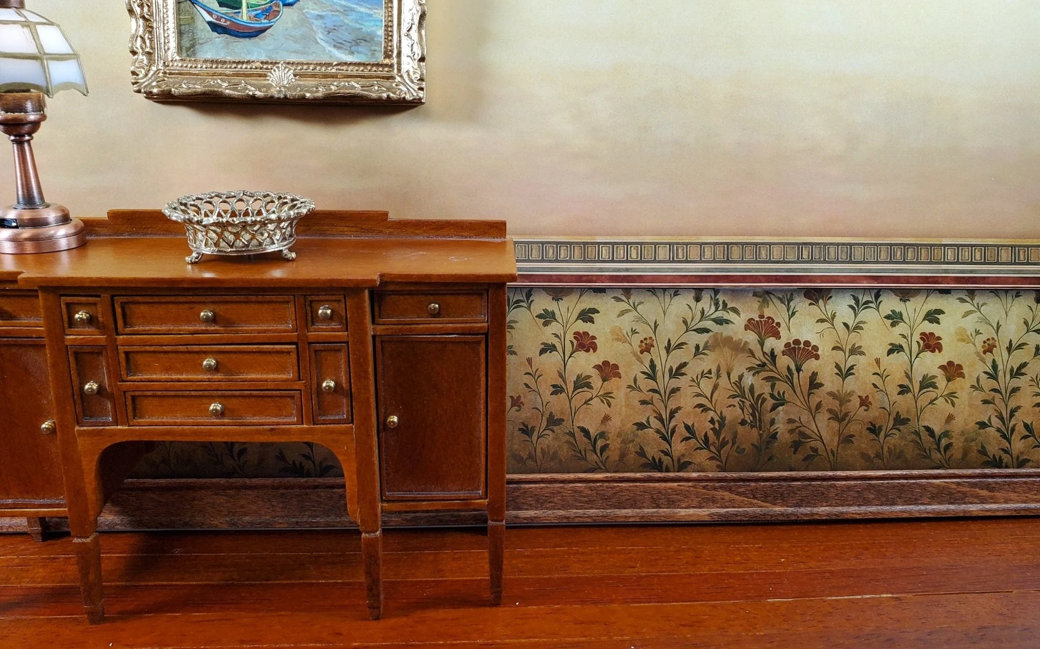 Dollhouse Wallpaper Antique Blooms Beige Aged Botanicals 1:12 Scale MiniatureCrush - Image 4